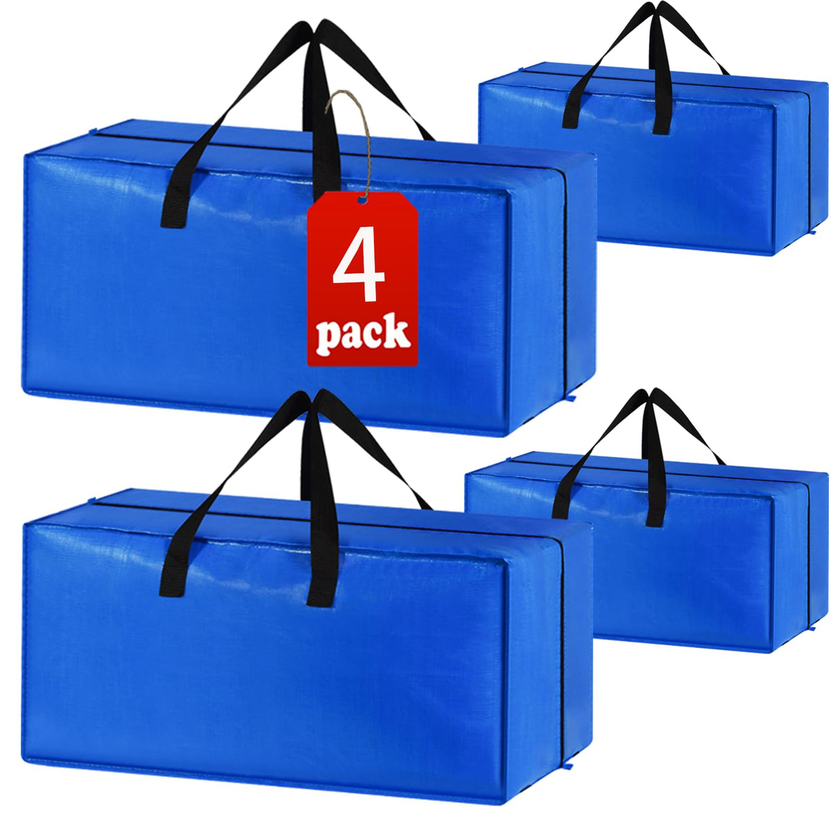 4 Pack Heavy Duty Extra Large Moving Bags Storage Tote - Strong Handles& Backpack Straps - Space Saving Storage Bags Alternative