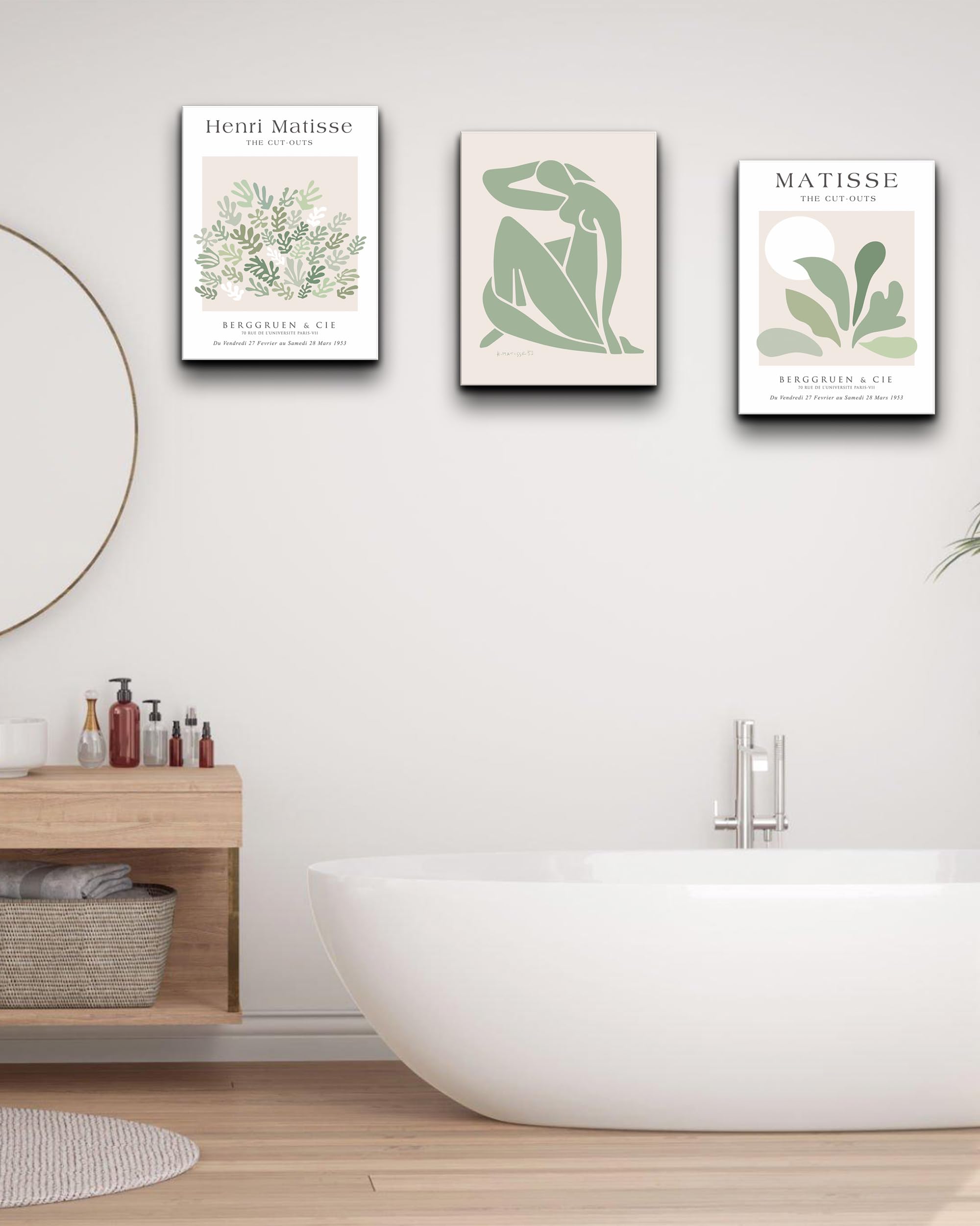 Sage Matisse Wall Art,Abstract Green Framed Wall Art Set Of 3,Minimalist Botanical Wall Art Decor,Truly Quality Canvas Prints Fo