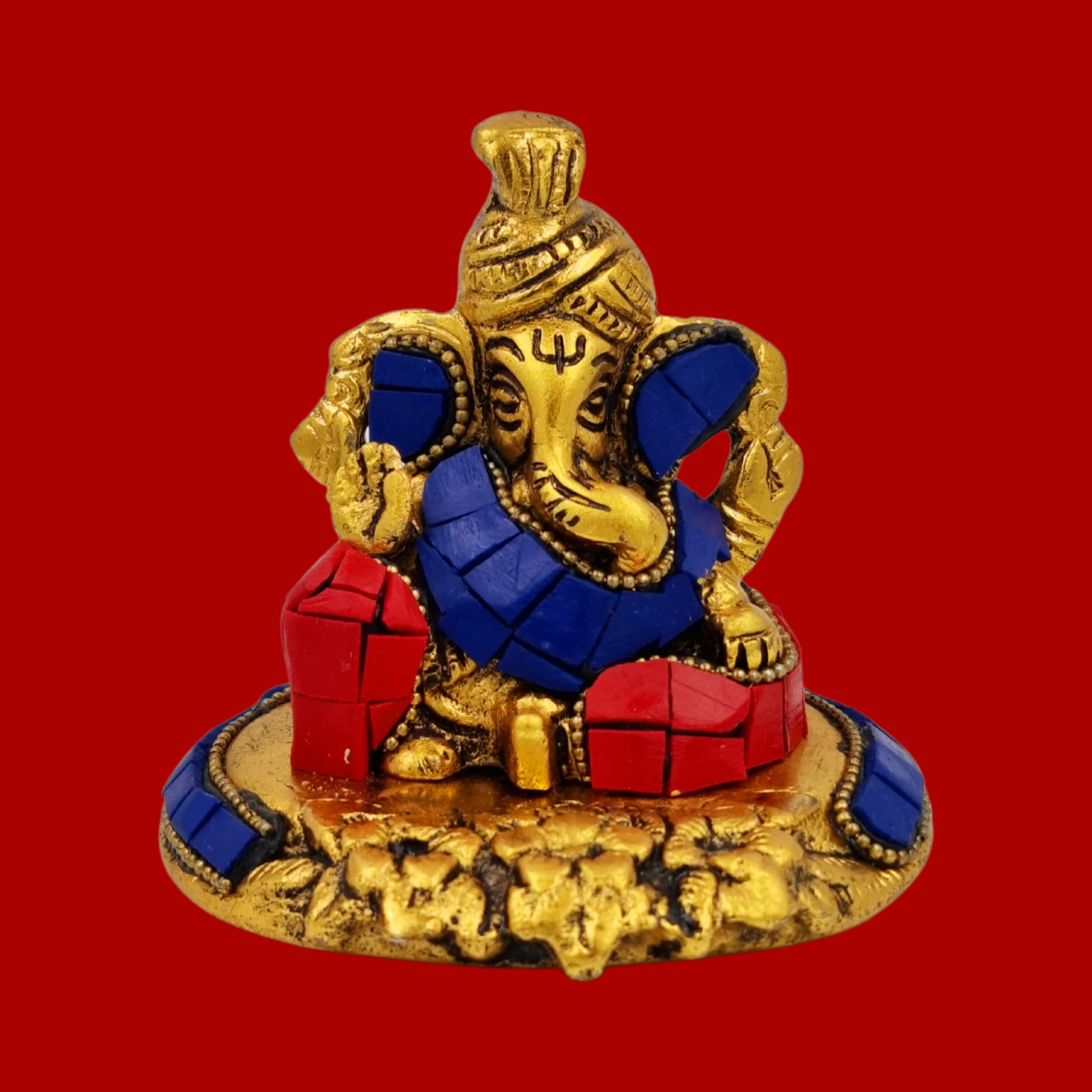 Rsn Metal Stone Ganesha Idol Ganesh Ganpati Blessing Statue Puja Murti Ganesha Goodwill Gift. (3.5 X 3.5)