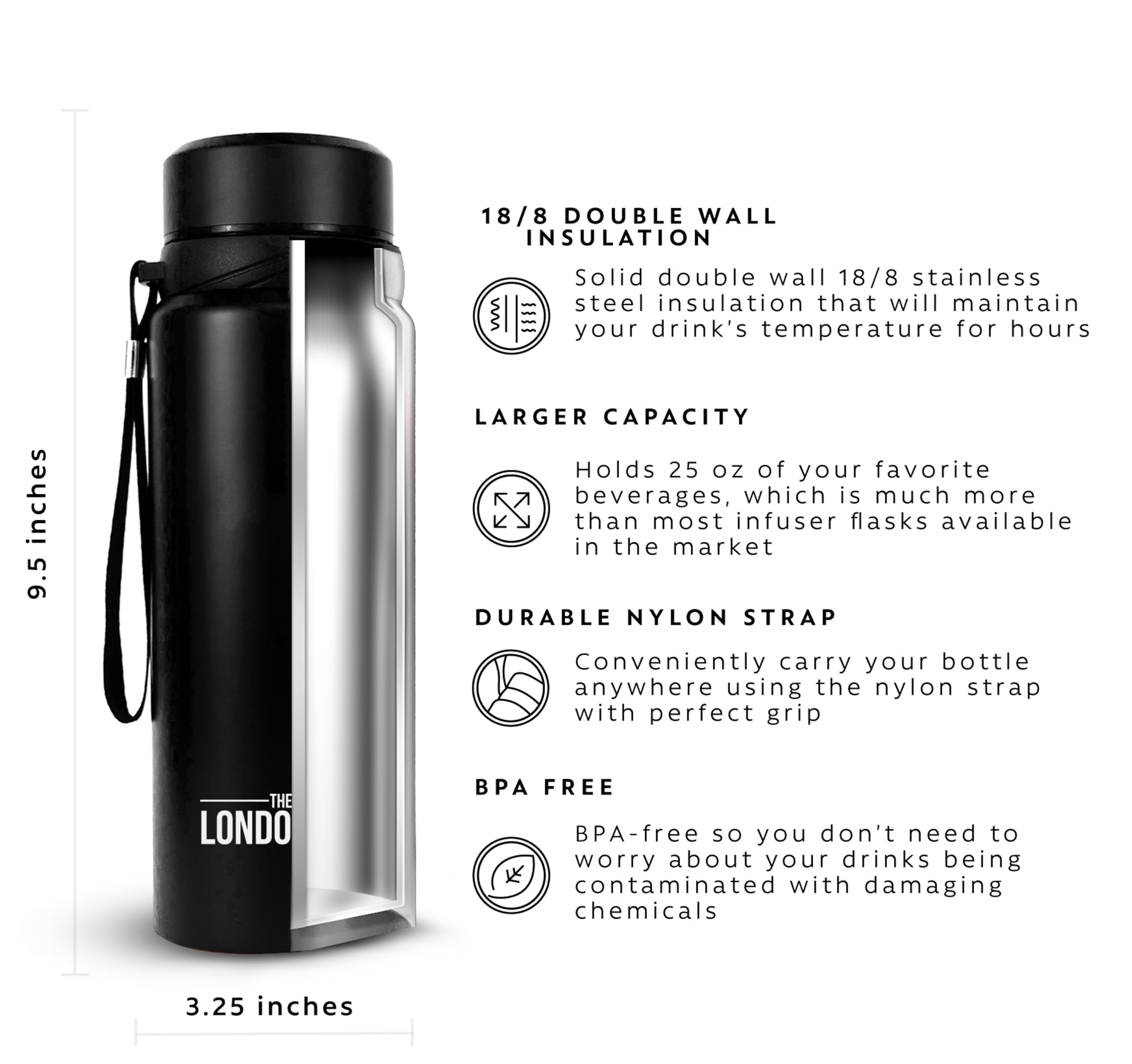 Here & Now Supply Co. 25 Oz Multi-Function Travel Mug And Tumbler | Tea Infuser Water Bottle | Fruit Infused Flask | Hot & Cold