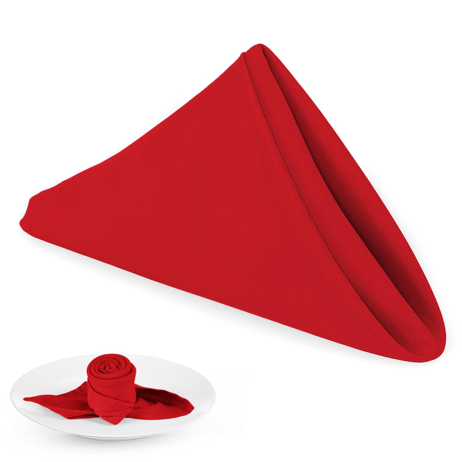PLOYMONO Red Heavy Duty Cloth Napkins - 17 x 17 Inch Solid Washable Polyester Dinner Napkins - Set of 8 Napkins with Hemmed Edges - Great for Weddings  Parties  Banquets Dinner & More