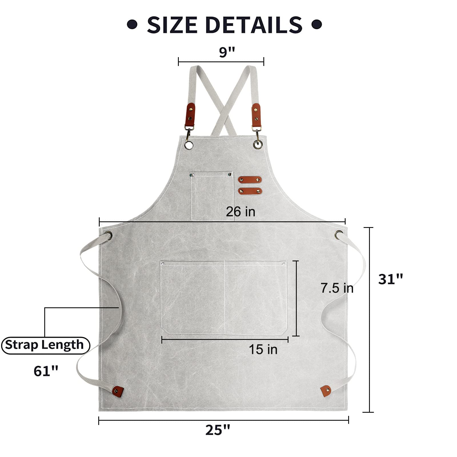 Zomao White Chef Aprons For Men Women With Large Pockets,Cotton Canvas Cross Back Apron,Kitchen Cooking Baking Bib Heavy Duty Ad