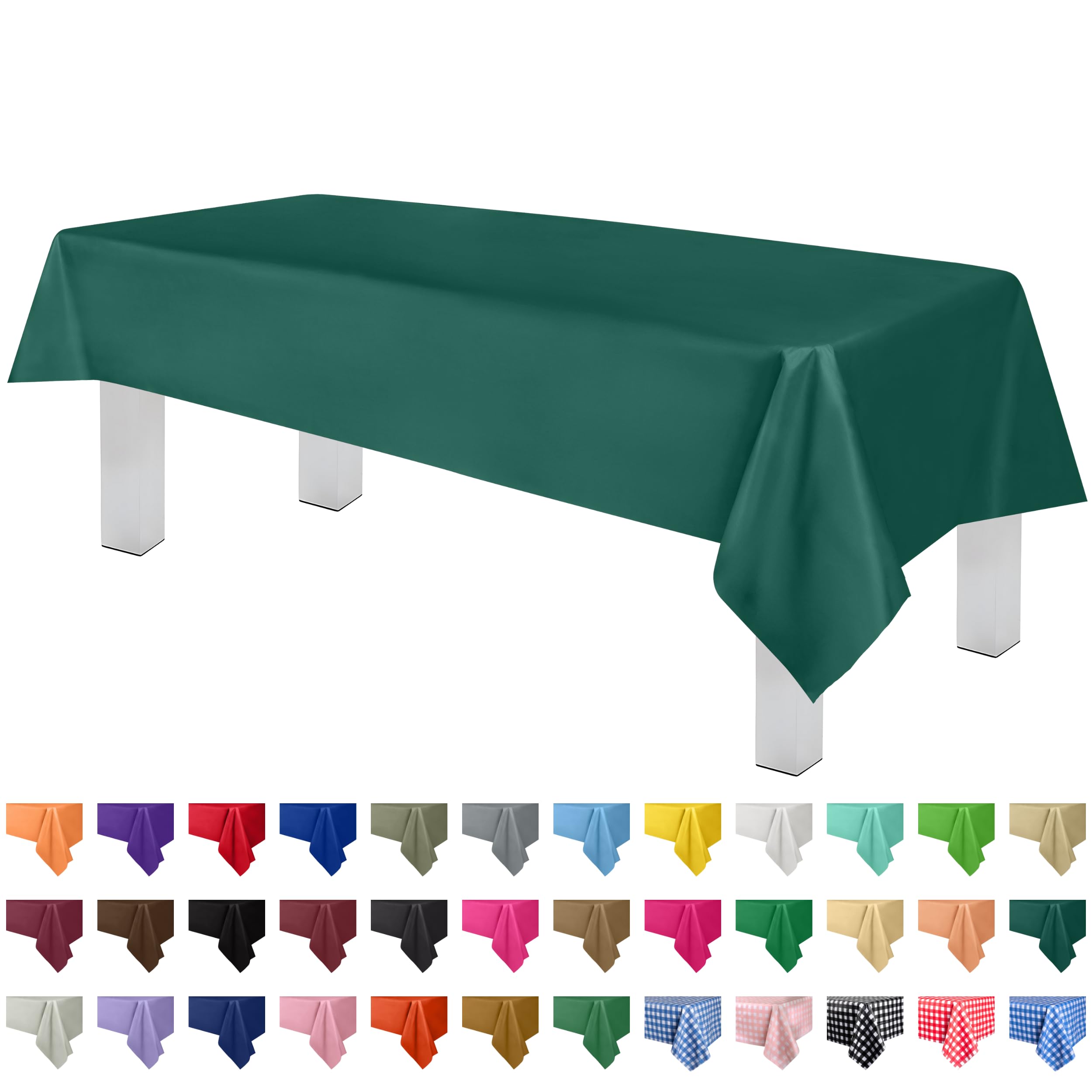Grandipity Dark Green Plastic Table Cloth Disposable (6 Pk) 54In X 108In Plastic Tablecloths For Rectangle Tables - Premium Part