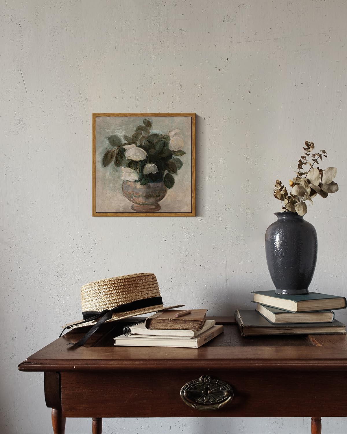 Insimsea Square Framed Canvas Wall Art, Flowers Decor Flowers In Vase Wall Paintings Canvas Wall Art, Floral Pictures For Bedroo