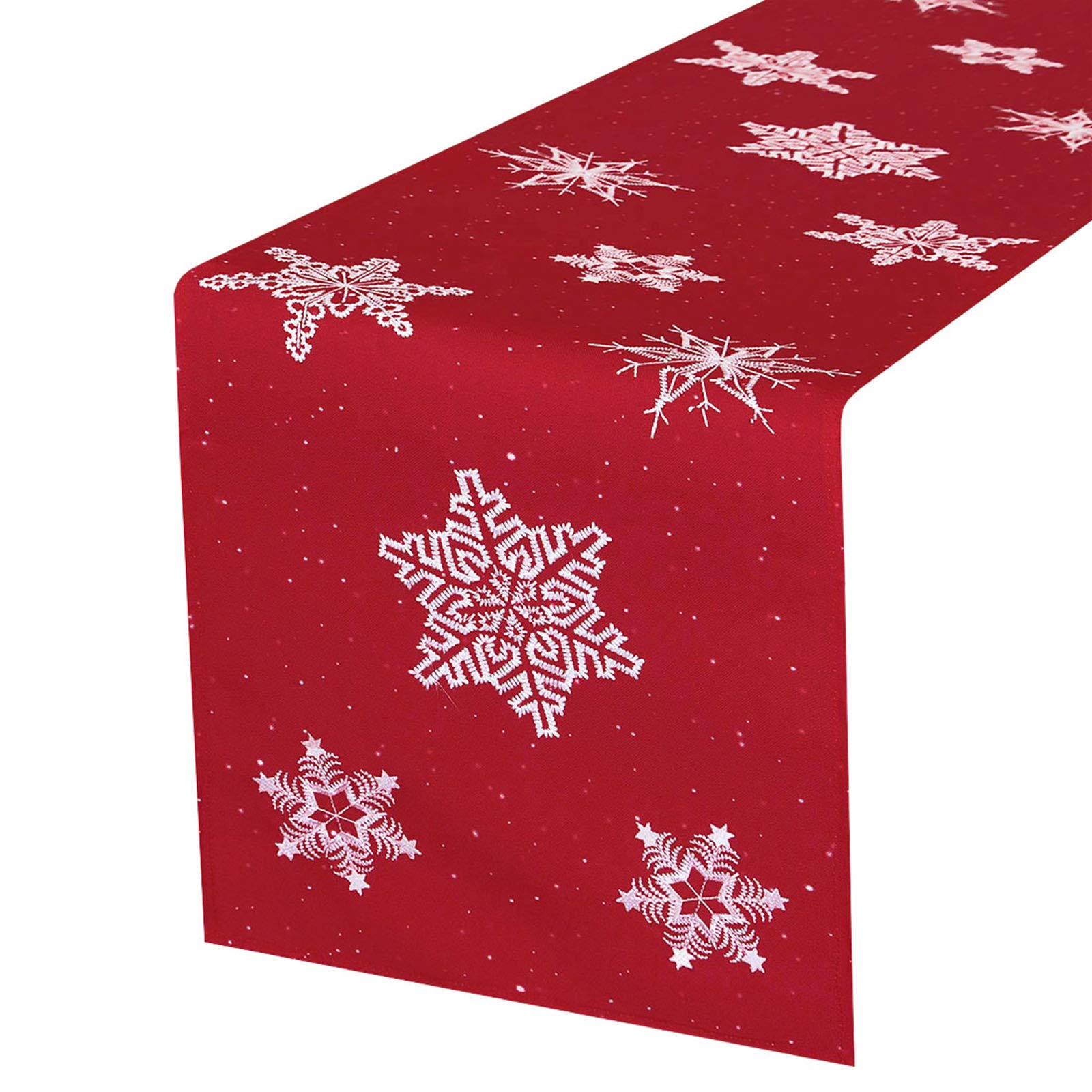 Simhomsen Small Short Embroidered Snowflakes Table Runner For Christmas Holidays (Red, 14    33 Inches)