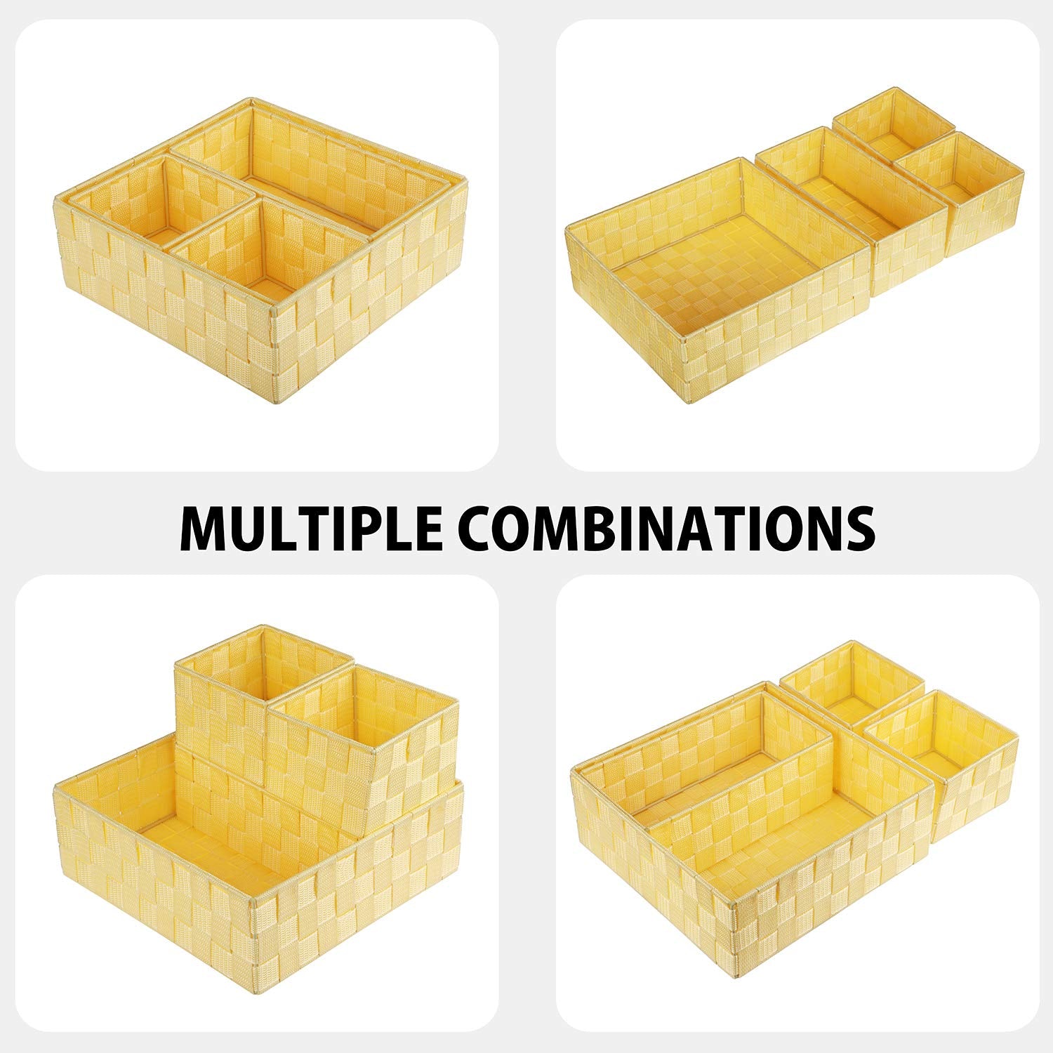 Posprica Woven Storage Baskets for Organizing  Small Black Baskets Cube Bin Container Tote Organizer Divider for Drawer  Closet  Shelf  Dresser  Set of 4(Yellow)