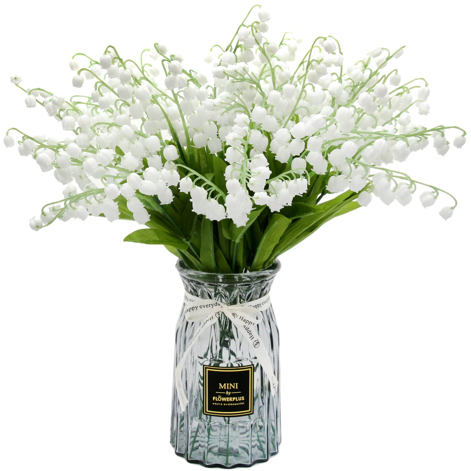 Hananona 12 Pcs Artificial Lily of The Valley Faux White Bell Flowers Wind Chime Orchid Wedding Bouquet, May Flower for Home Gar