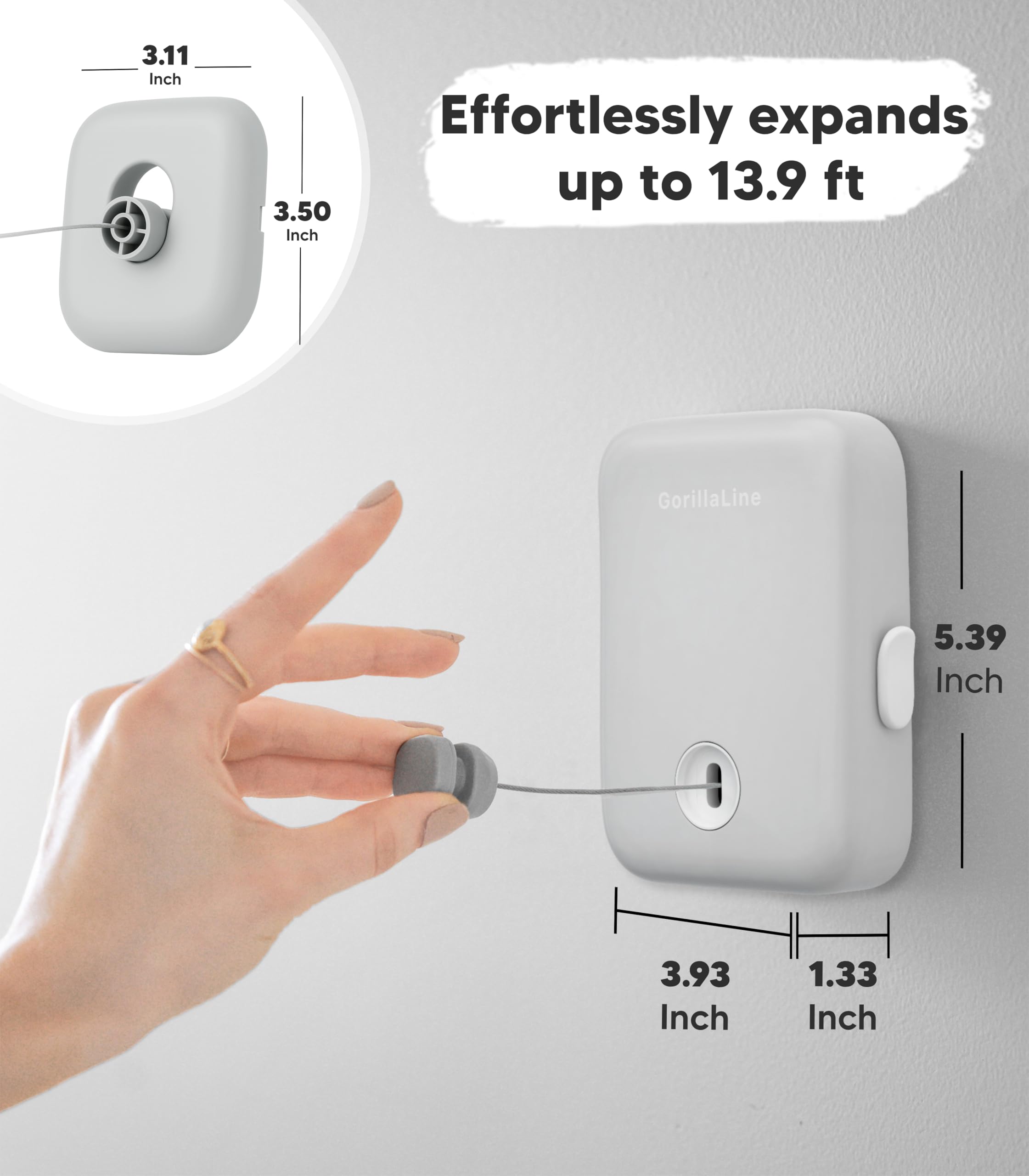 GorillaLine Retractable Clothesline - Heavy Duty Wall Mounted Drying Rack - Medium Light Grey Stainless Steel
