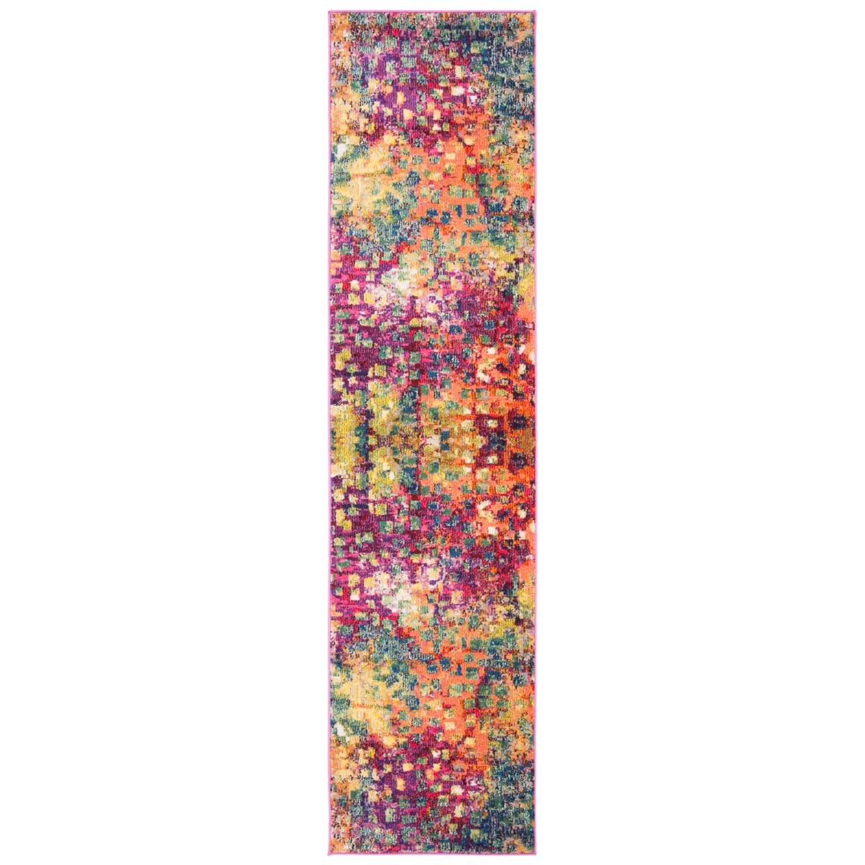 SAFAVIEH Madison Collection Runner Rug - 22 x 6, Fuchsia & Gold, Boho Abstract Distressed Design, Non-Shedding & Easy Care, Id