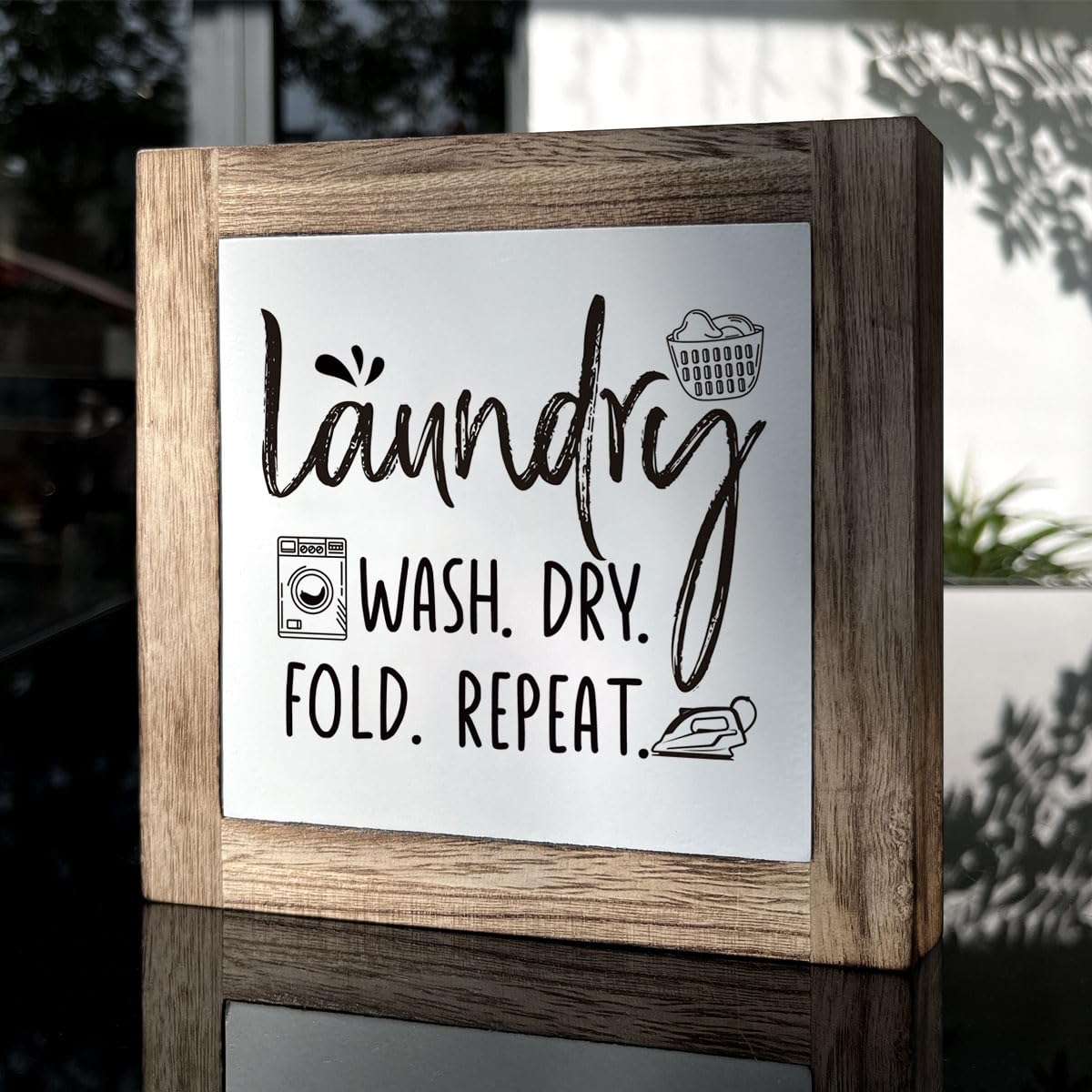 Laundry Room Decor, Laundry Steps Sign, Wash Dry Fold Repeat Sign, Wooden Box Signs for Home Decor, Farmhouse Wood Plaque Sign,