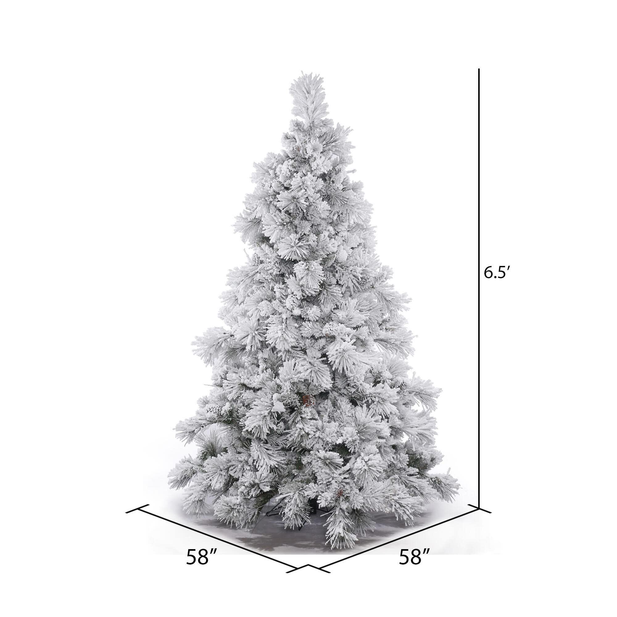 Vickerman 6.5' Unlit Flocked Alberta Artificial Christmas Tree - Comes with Artificial Pinecones - Snow Covered Faux Tree - Seas