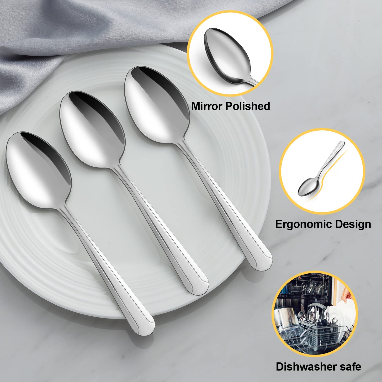 Bewos 24 Pieces Spoons Silverware, 7.5-Inch Dinner Spoons Set, Stainless Steel Spoons, Silverware Spoons, Mirror Polished Tables