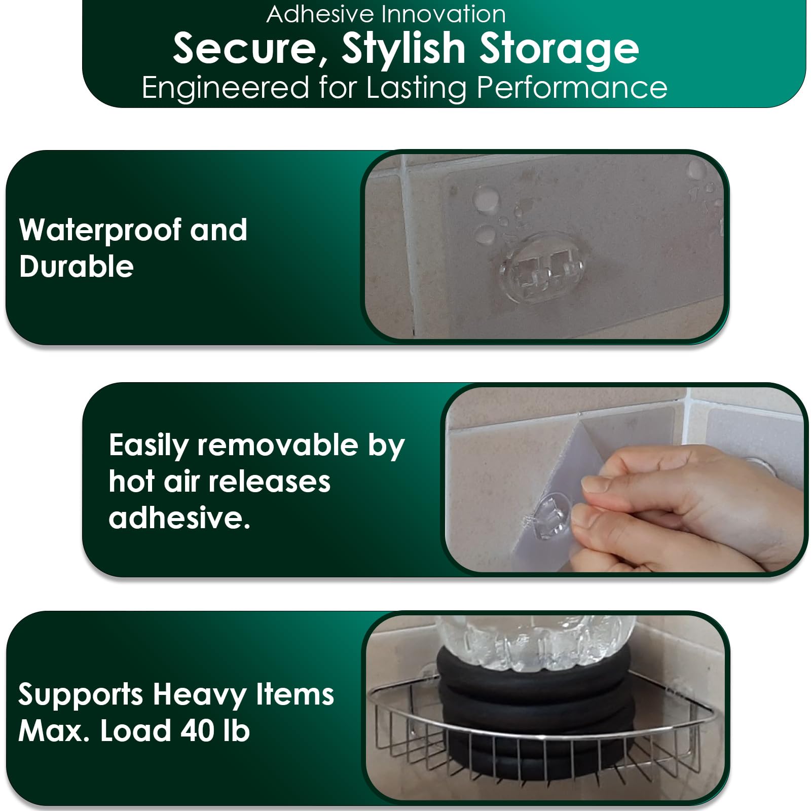 Jovware Shower Caddy Sticky Pads  Adhesive for Shower Shelves  Shower Caddy Adhesive Replacement Stickers Shelf Basket Strips Hooks Strong Hook for Bathroom Transparent Wall Mount 12 Pack 6 1/2''