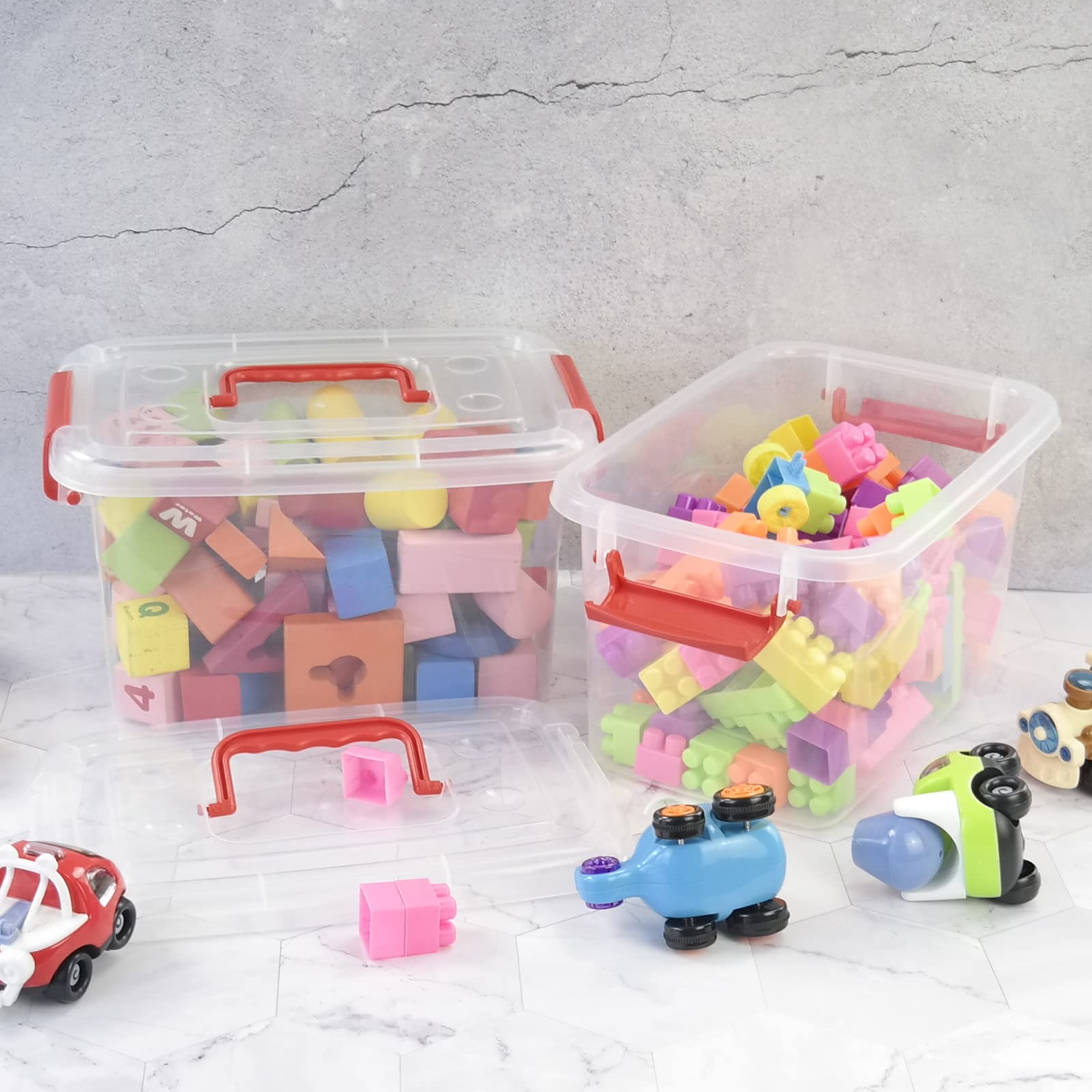Dynkona Plastic Boxes With Lids, Clear Storage Bins Set Of 6, 6 Quarts
