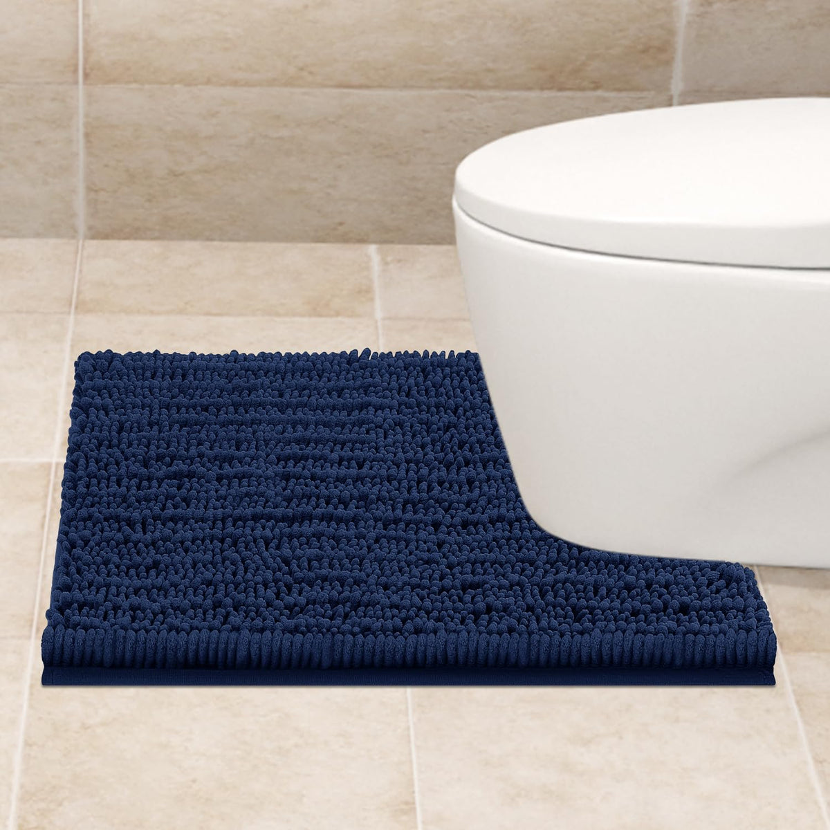 Accumtek Upgrade Luxury Navy Blue Toilet Bathroom Rug Mat 24'' X 20'' Contour Rug, Ultra Soft Thick Absorbent Bath Mats, Non Sli
