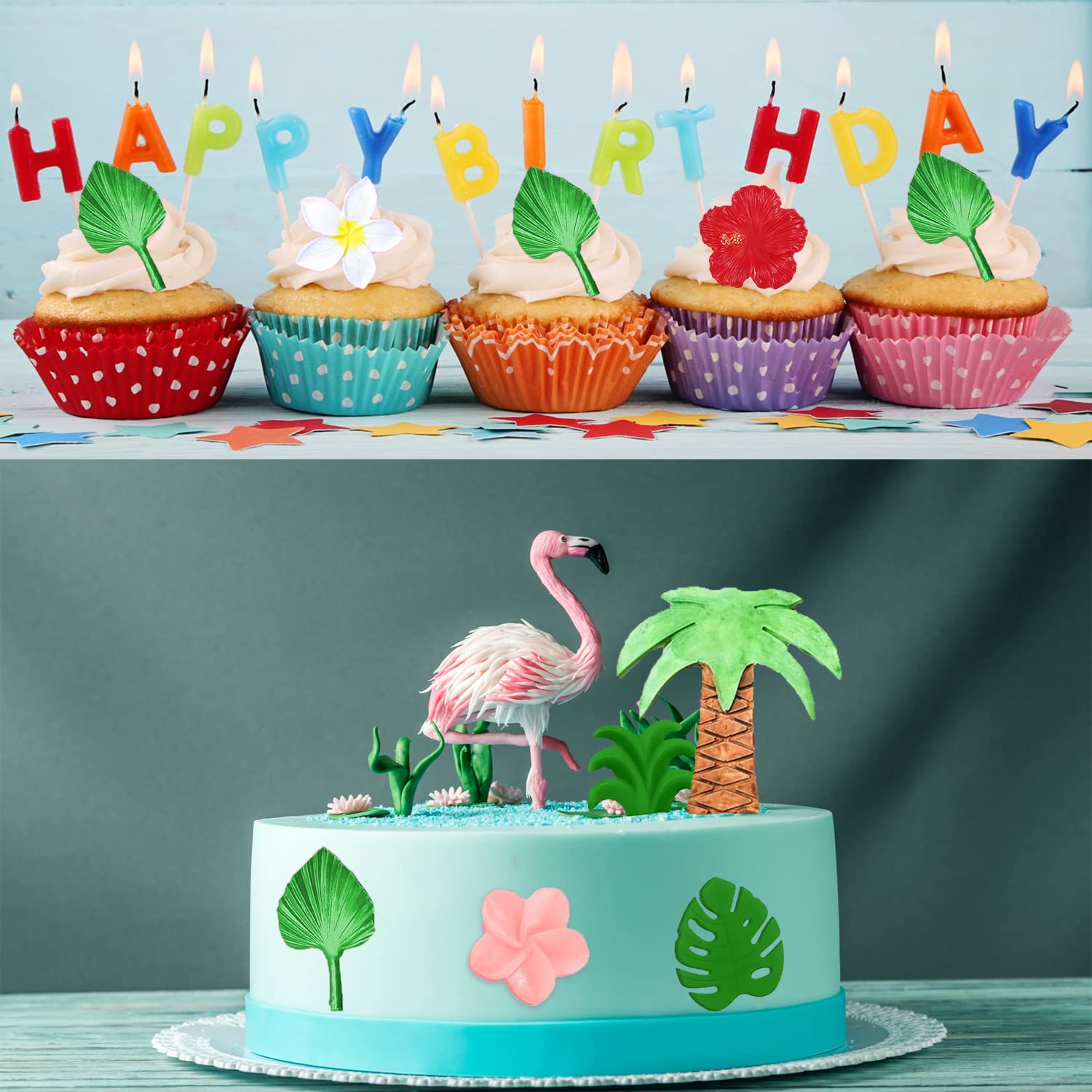 4 Pcs Tropical Flowers Leaves Mold Fan Leaf Fondant Mold Hibiscus Flower Monstera Leafage Palm Leaf Plumeria Flower Silicone Mol