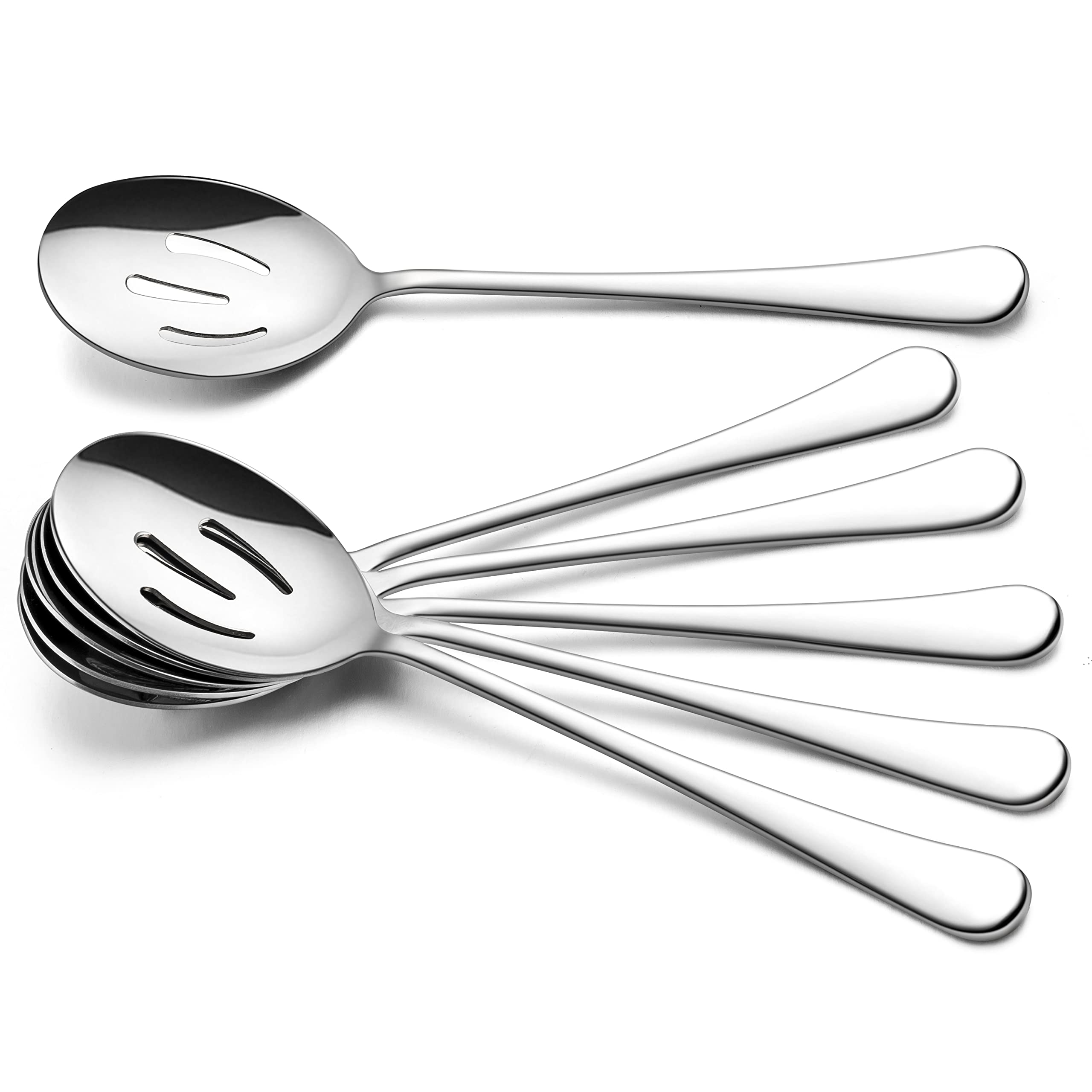 HaWare Stainless Steel Slotted Serving Spoons - 6 Pack, 9.8" Large Size, Elegant Silver Design, Dishwasher Safe for Home and Parties