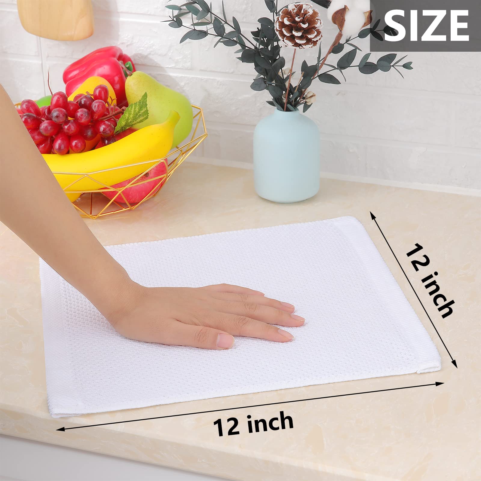 Homaxy 100% Cotton Waffle Weave Kitchen Dish Cloths, Ultra Soft Absorbent Quick Drying Dish Towels, 12X12 Inches, 6-Pack, White