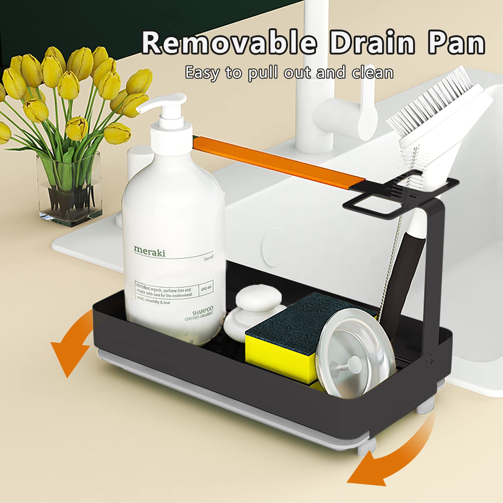 Tianyan Kitchen Sink Caddy Sponge Holder, Rustproof Kitchen Sink Organizer For Countertop With Drain Pan,4-In-1 Dish Brush Soap