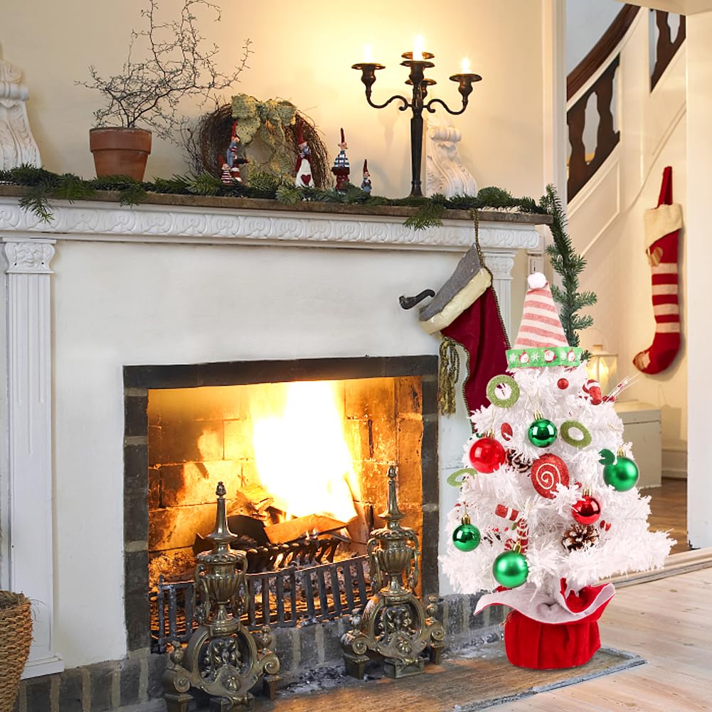 Mini White Christmas Tree, Small Flocked Christmas Tree with Lights and Music Tabletop Artificial Pre-lit Xmas Tree Christmas De