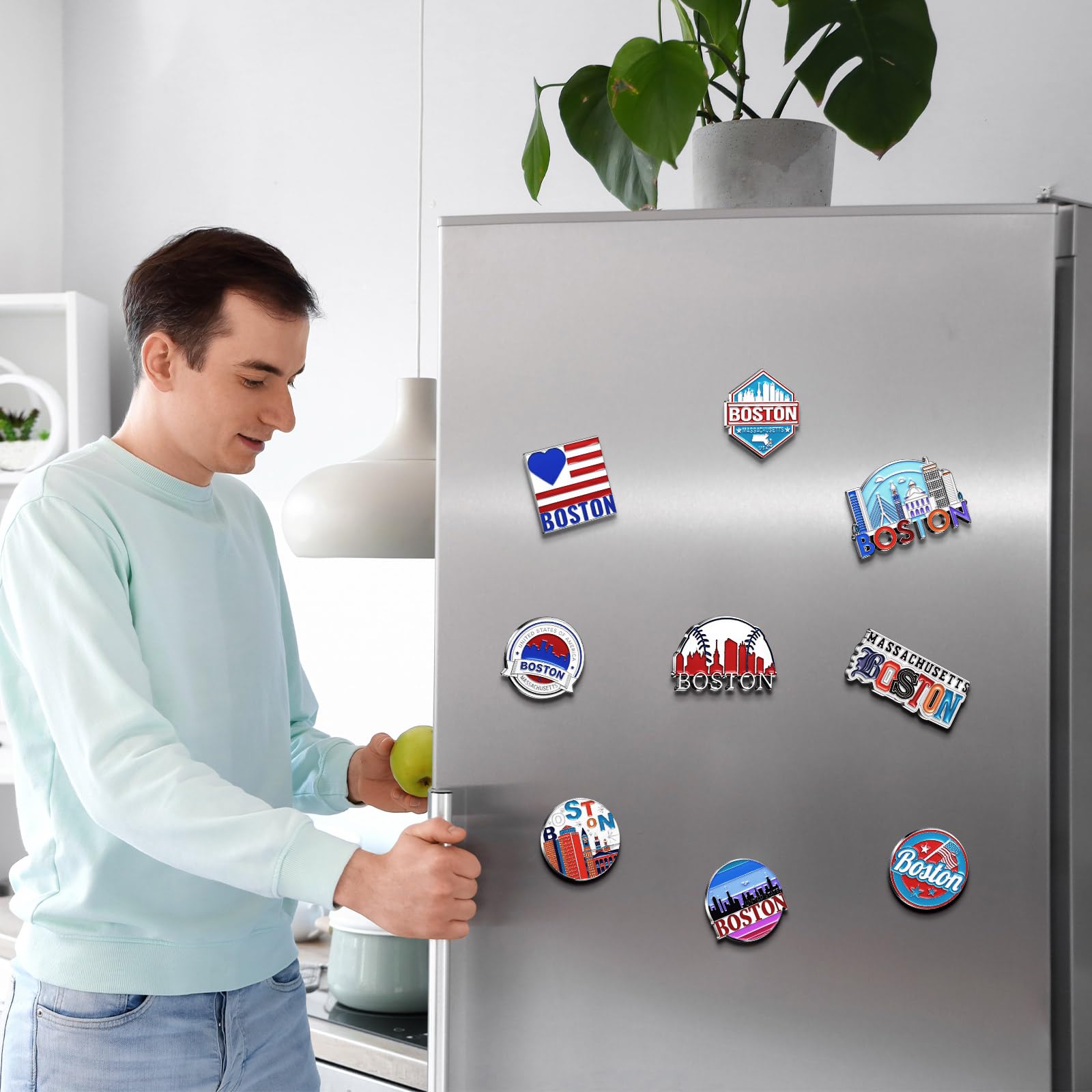 Konohan 24 Pcs Boston Magnets for Refrigerator Metal USA Fridge Magnet Magnetic Boston Souvenirs Gifts USA State Magnetic Refrig