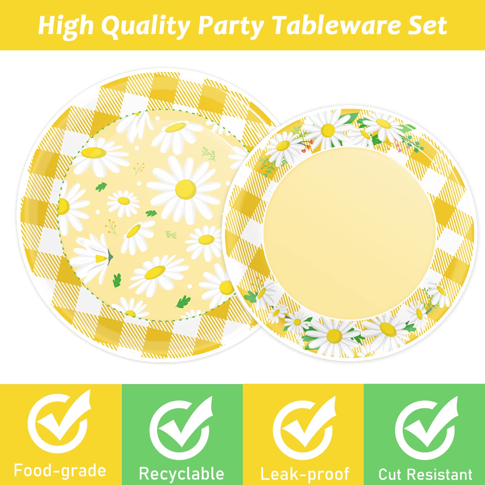 96 Pcs Daisy Flower Party Supplies For 24 Guests Daisy Party Tableware Set Yellow Daisy Flower Birthday Party Pack Paper Plate N