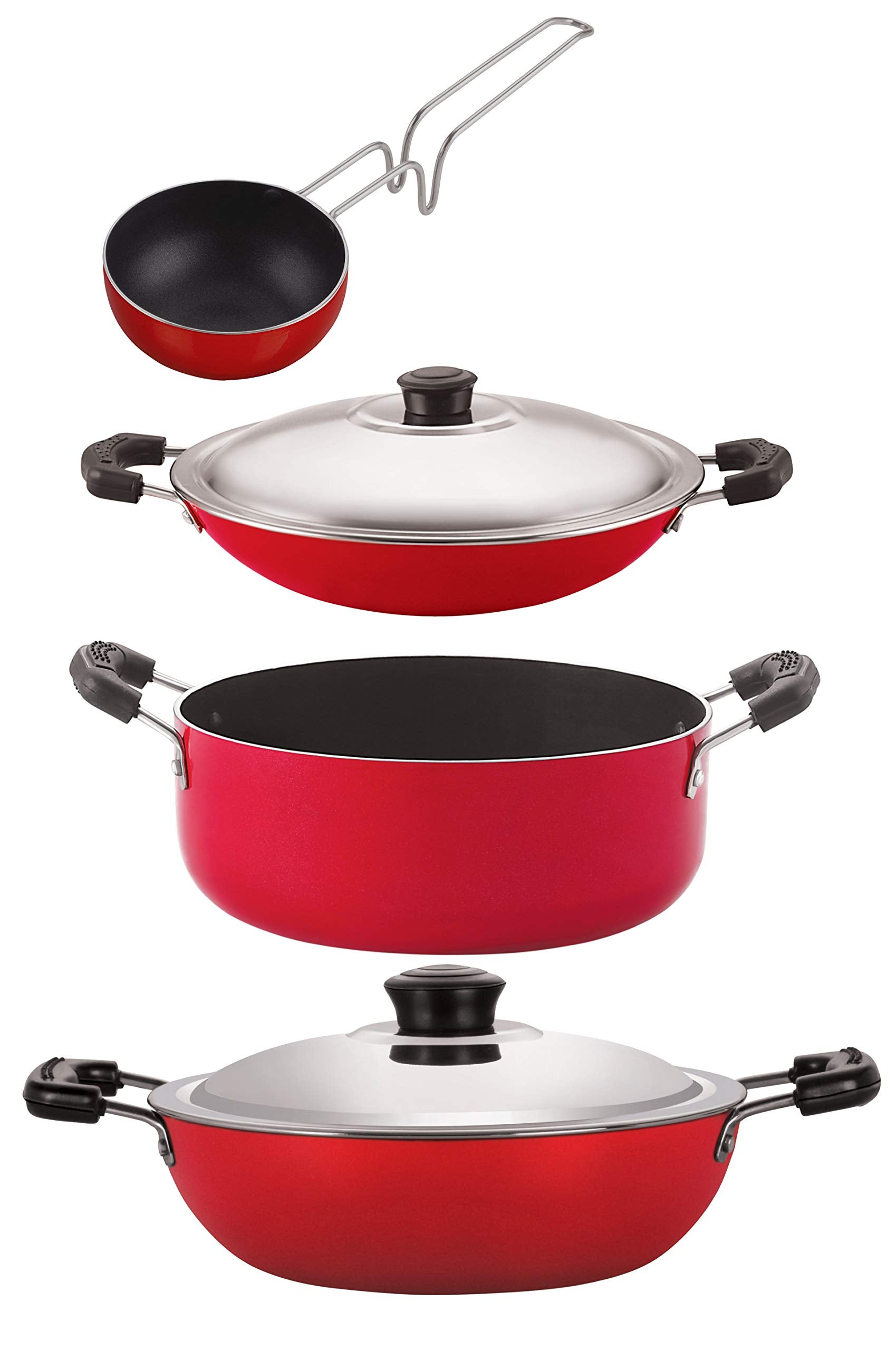 Nirlon Non Stick Pfoa Free Scratch Resistant Coating Cookware Set, 4 Pieces(Dkd(B)_Ac_Vg_Cs24)