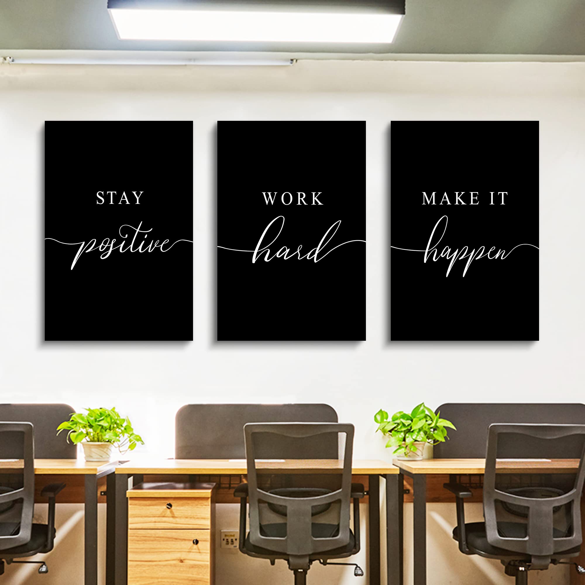 Stay Positive Letters Artwork,Framed Canvas Wall Art Positive Quote, Office Wall Art, Black Large Poster, Inspirational Prints F