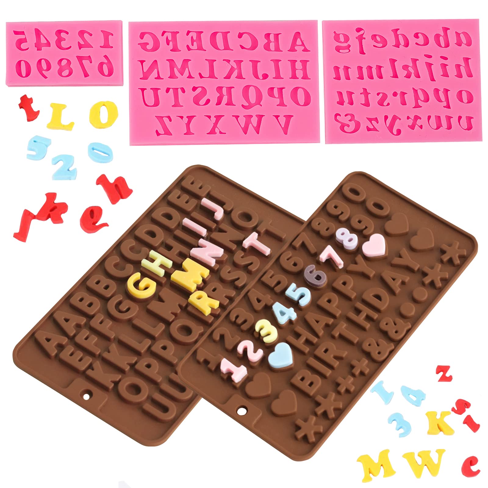 Lioucbd 5 Pcs Fondant Molds, Silicone Letter Molds For Chocolate Covered Strawberries With Happy Birthday Cake Decorations Symbo