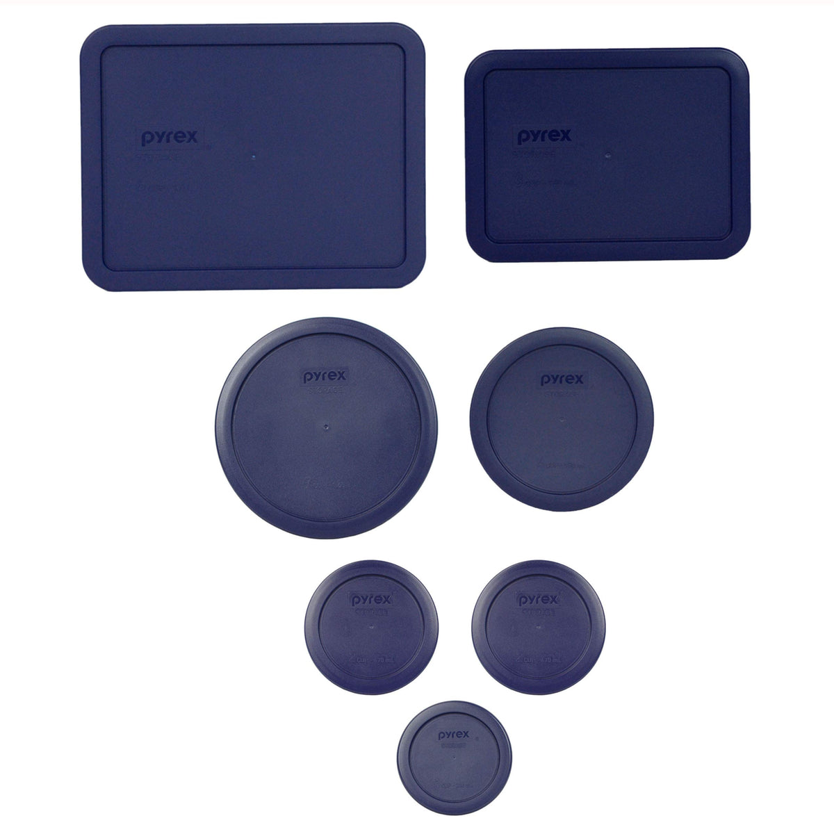 Pyrex Blue (1) 7211-Pc, (1) 7210-Pc, (1) 7402-Pc, (1) 7201-Pc, (2) 7200-Pc, & (1) 7202-Pc Plastic Replacement Food Storage Lids,