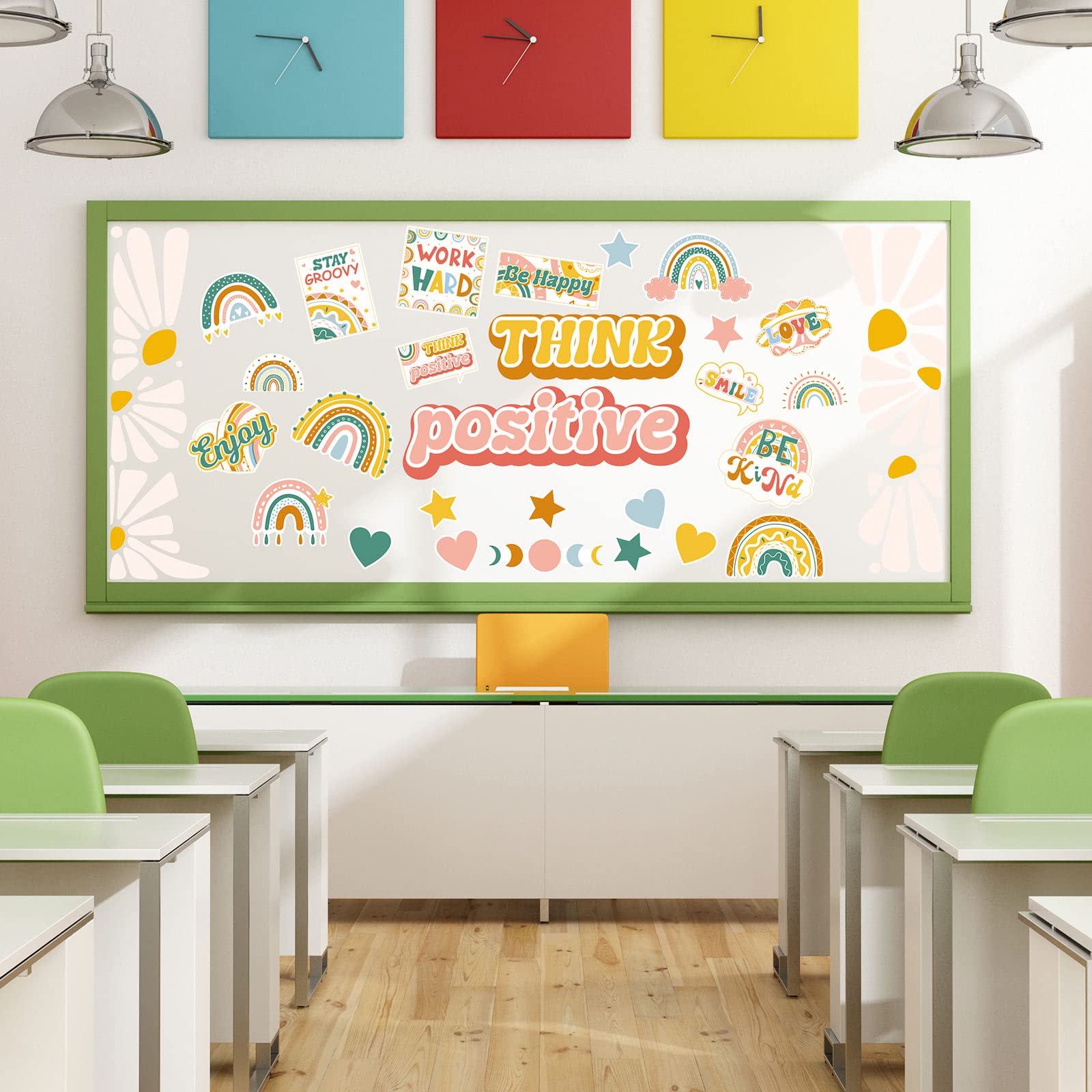 Whaline 25Pcs Boho Inspirational Magnets For Students Back To School Rainbow Star Motivational Magnetic Stickers Removable Refri