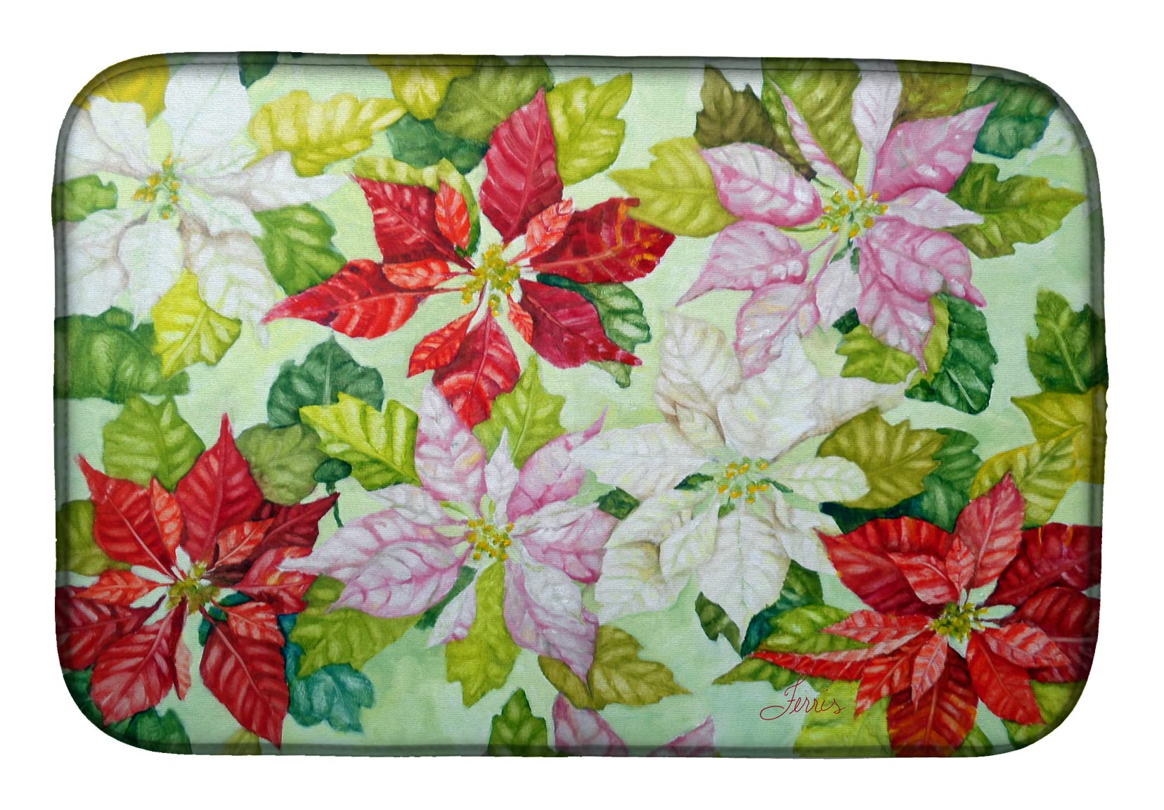 Poinsettias by Ferris Hotard Dish Drying Mat