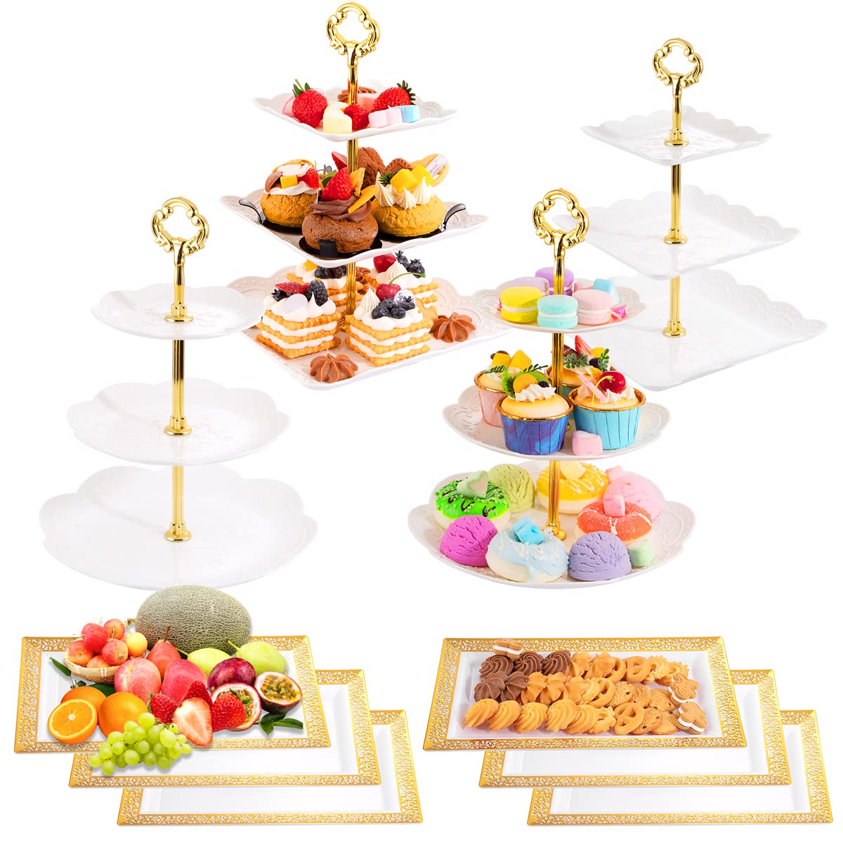Supernal 3 Tier Cupcake Stands, 6Pcs Plastic Trays, 4Pack Cupcake Dessert Stand, Party Trays Set, Cake Platters Includes 6 Pcs P