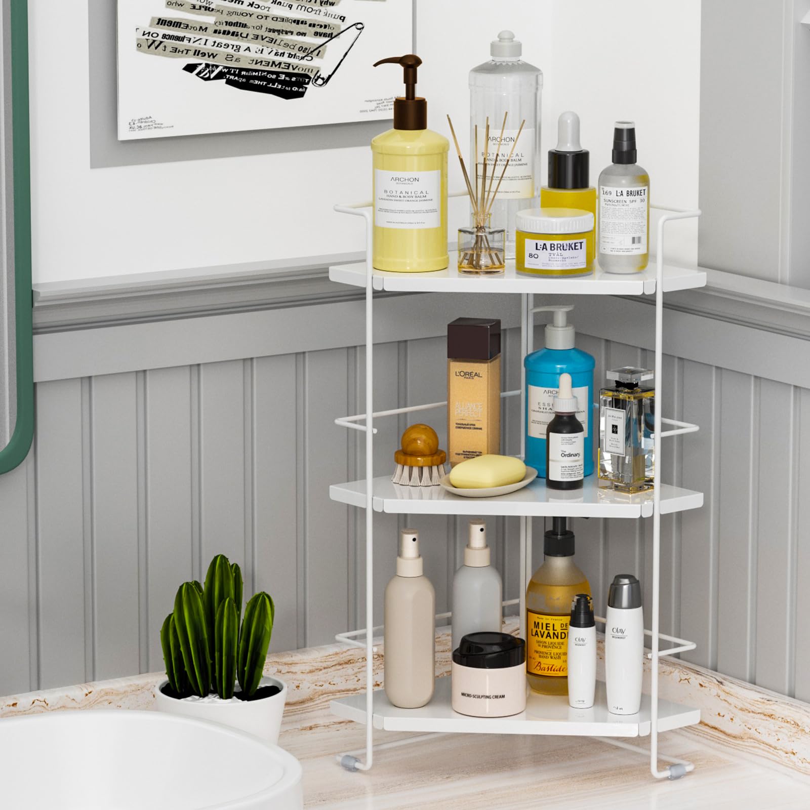 Boivshi 3-Tier Bathroom Countertop Organizner, Bathroom Organizers And Storage For Bathroom, Kitchen Counter, Corner Storage She