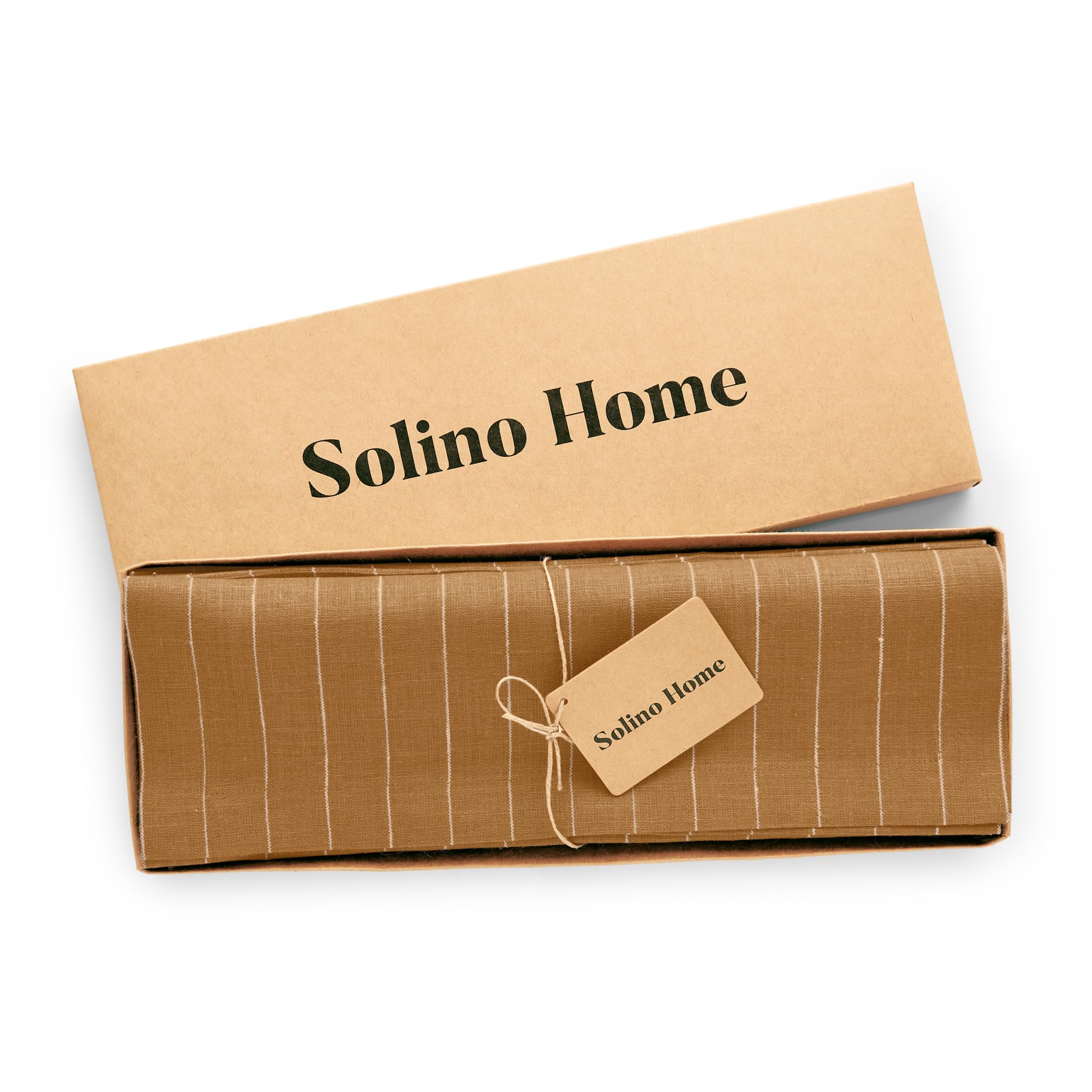 Solino Home Pinstripe Linen Placemats 19'' L X 14'' W Inch - 100% Pure Linen Camel And White Cloth Placemats Set Of 4 - Washable