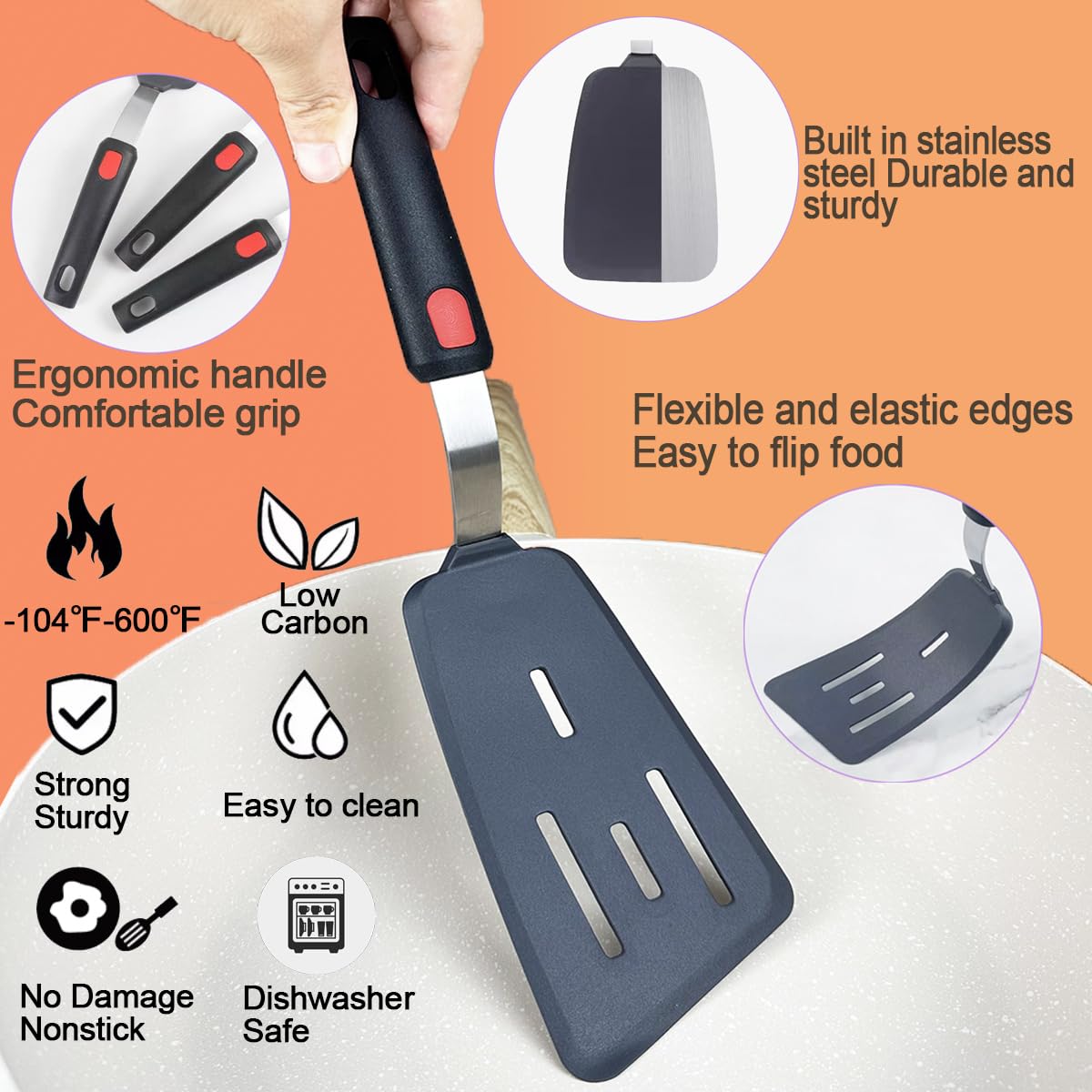 Klaqqed 4Pcs Spatula Silicone Heat Resistant Flexible Rubber Silicone Spatulas For Nonstick Cookware, Burger Pancake Spatula Tur