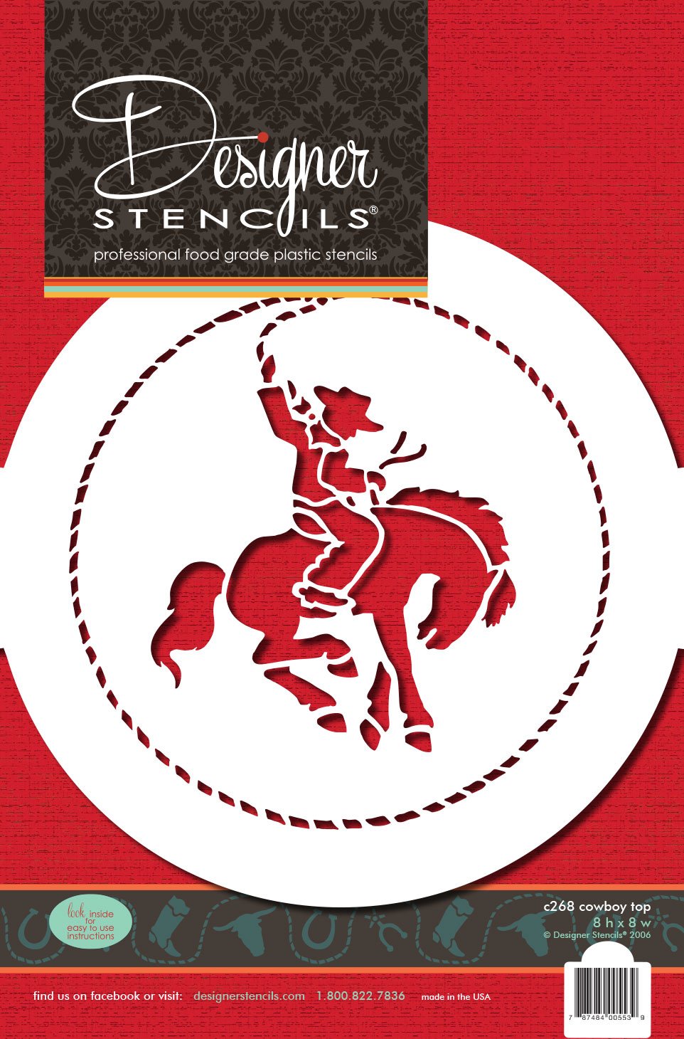 Designer Stencils Cowboy Cake Stencil Top, Beige/Semi-Transparent