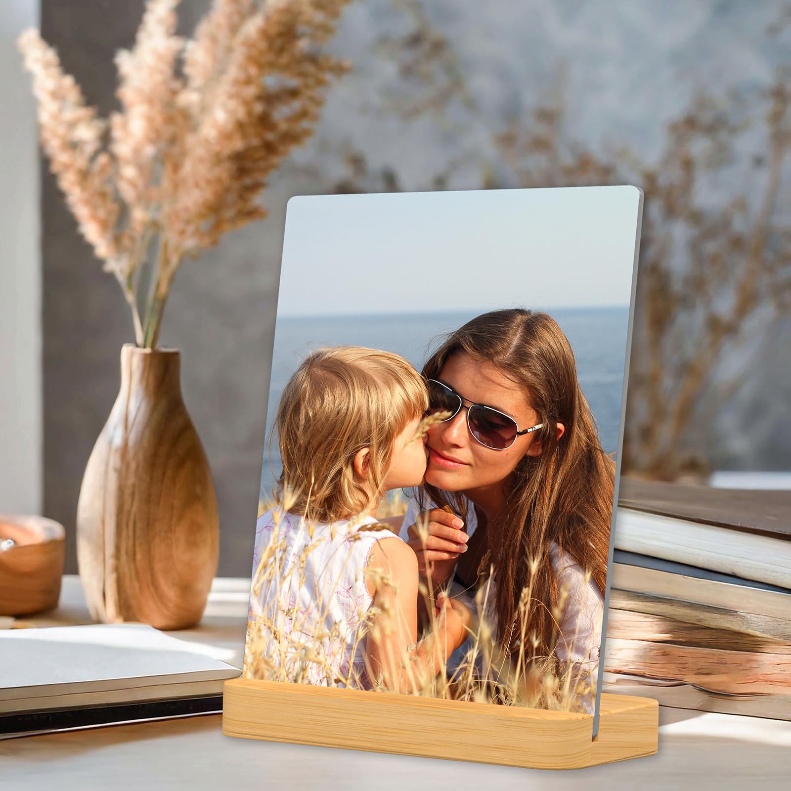 Xiaodaxia Custom Metal Photo Prints Customized Photo Gifts With Natural Bamboo Base,Personalized Picture Gifts For Family And Lo