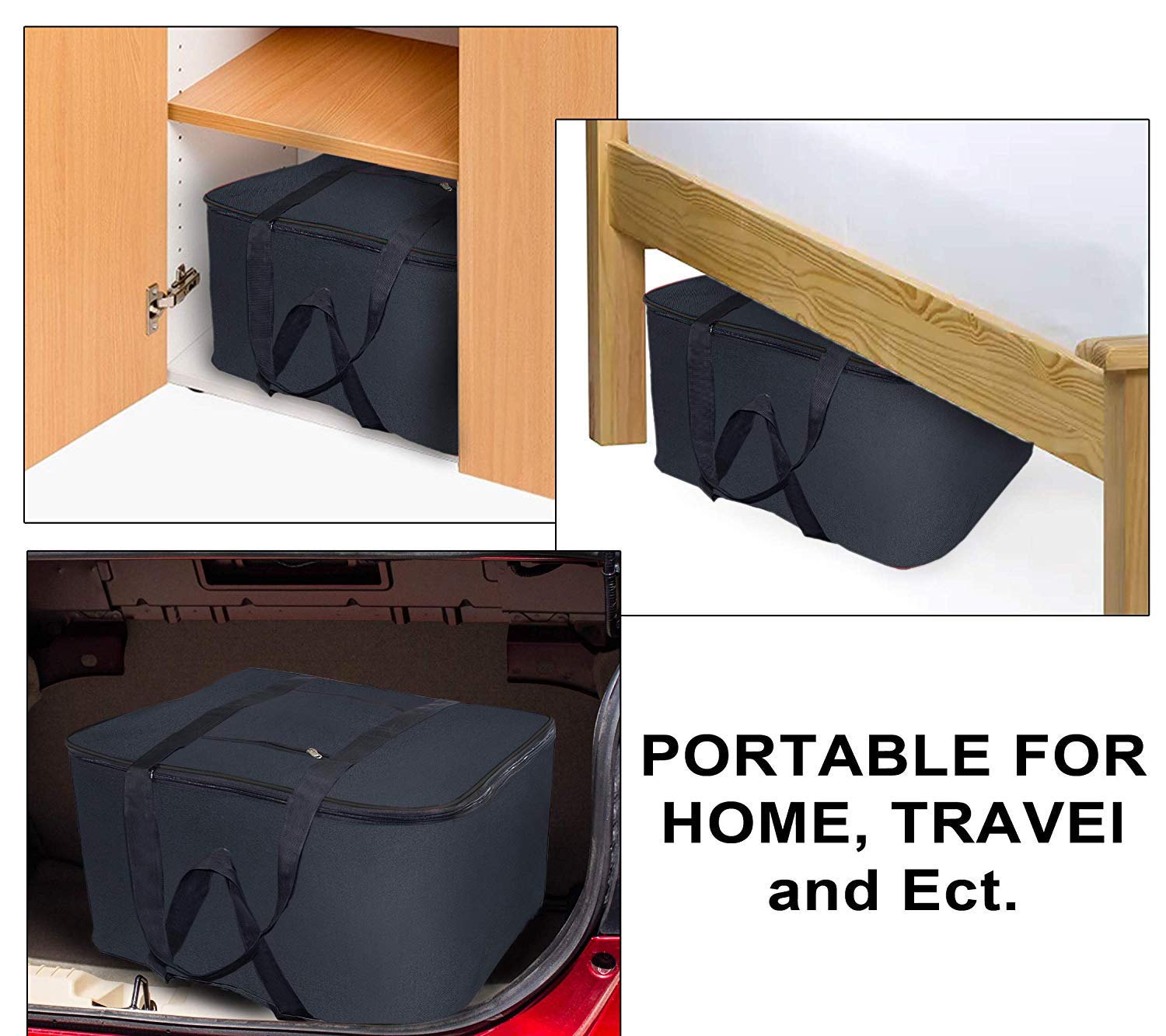 Kuber Industries Rexine Jumbo Underbed Moisture Proof Storage Bag with Zipper Closure and Handle (Black) -CTKTC05690