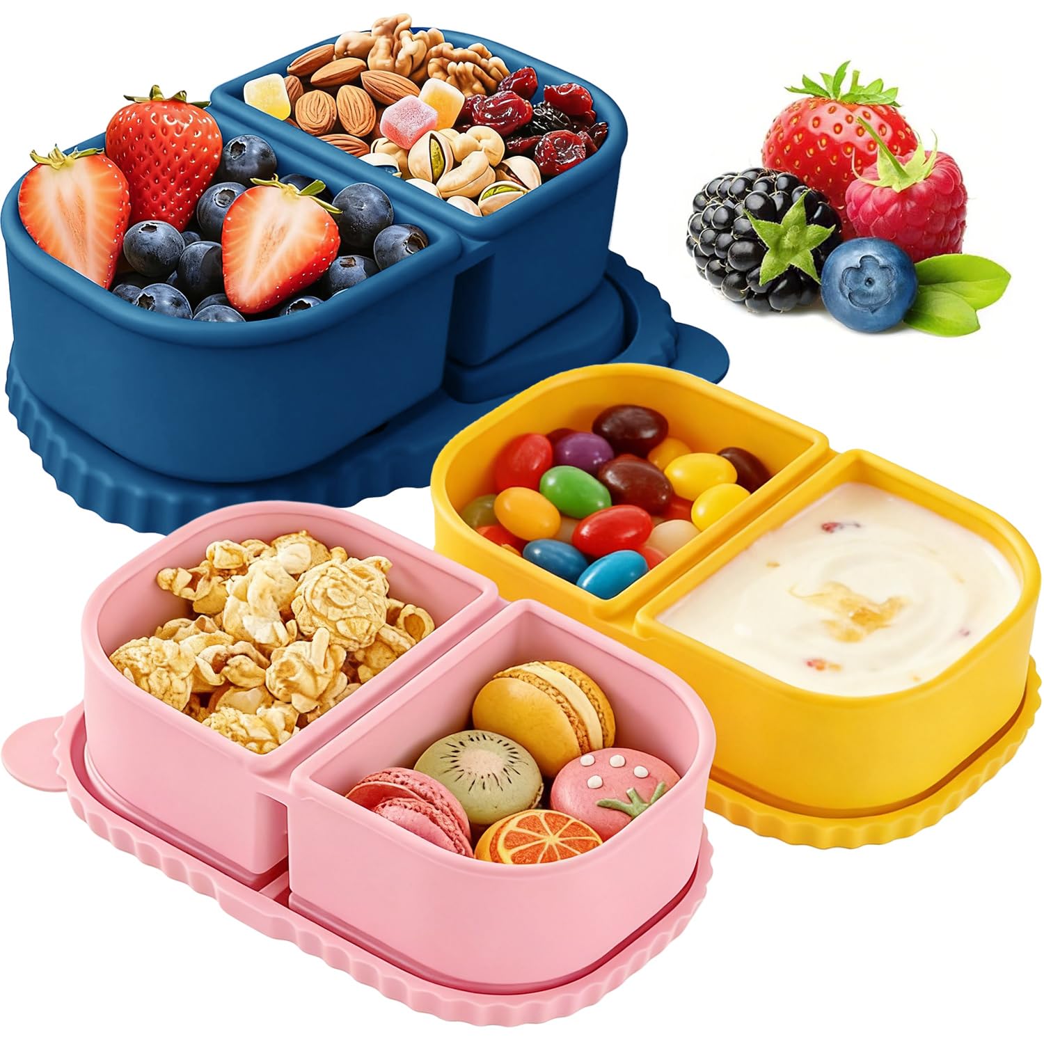RAYBIN 3 Pack Silicone Reusable Snack Containers with Lids