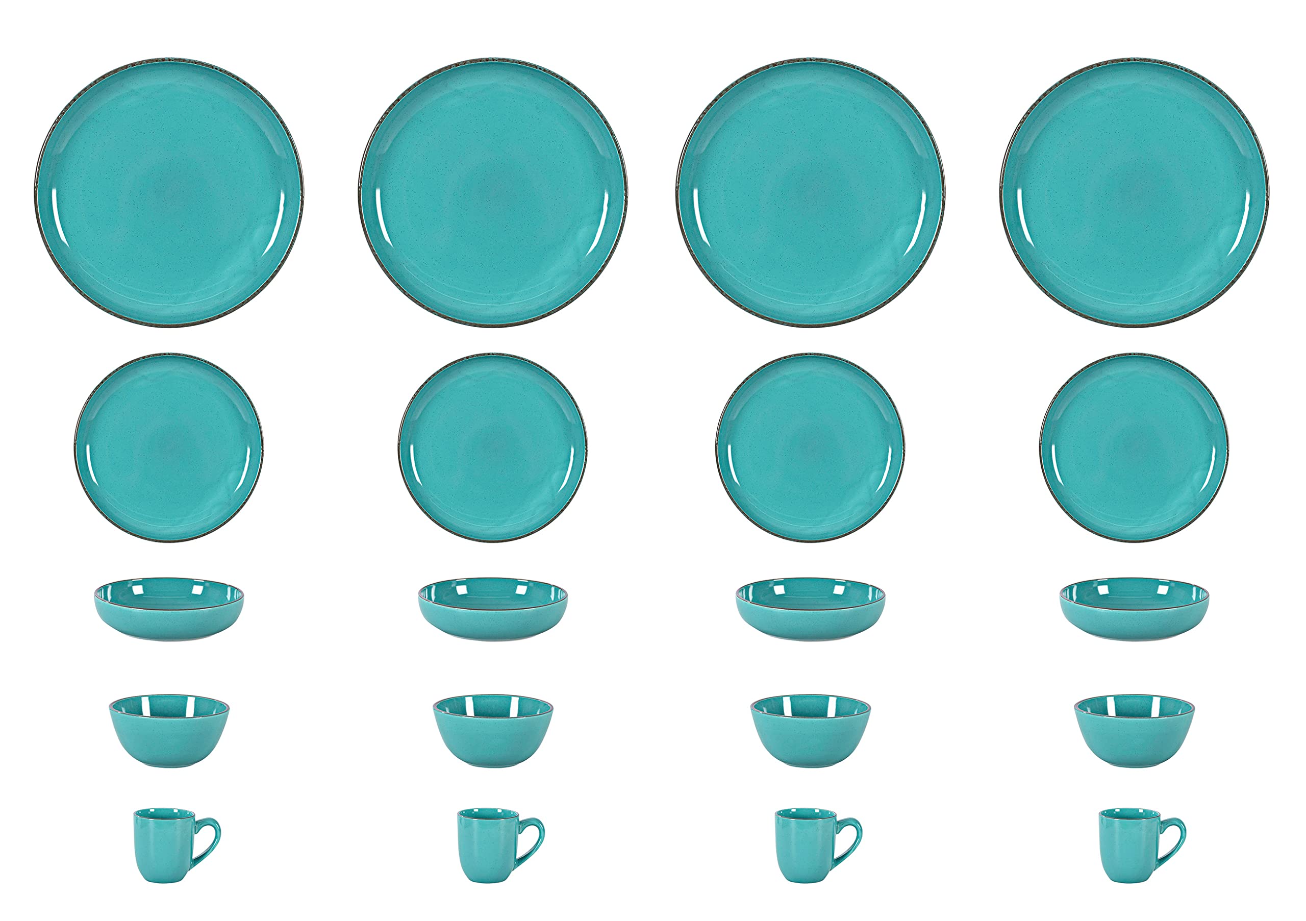 Home VSS, Stoneware Euro-Nordic 20pc Dinnerware Set, Shiny Turquoise Glaze with Speckle Effect