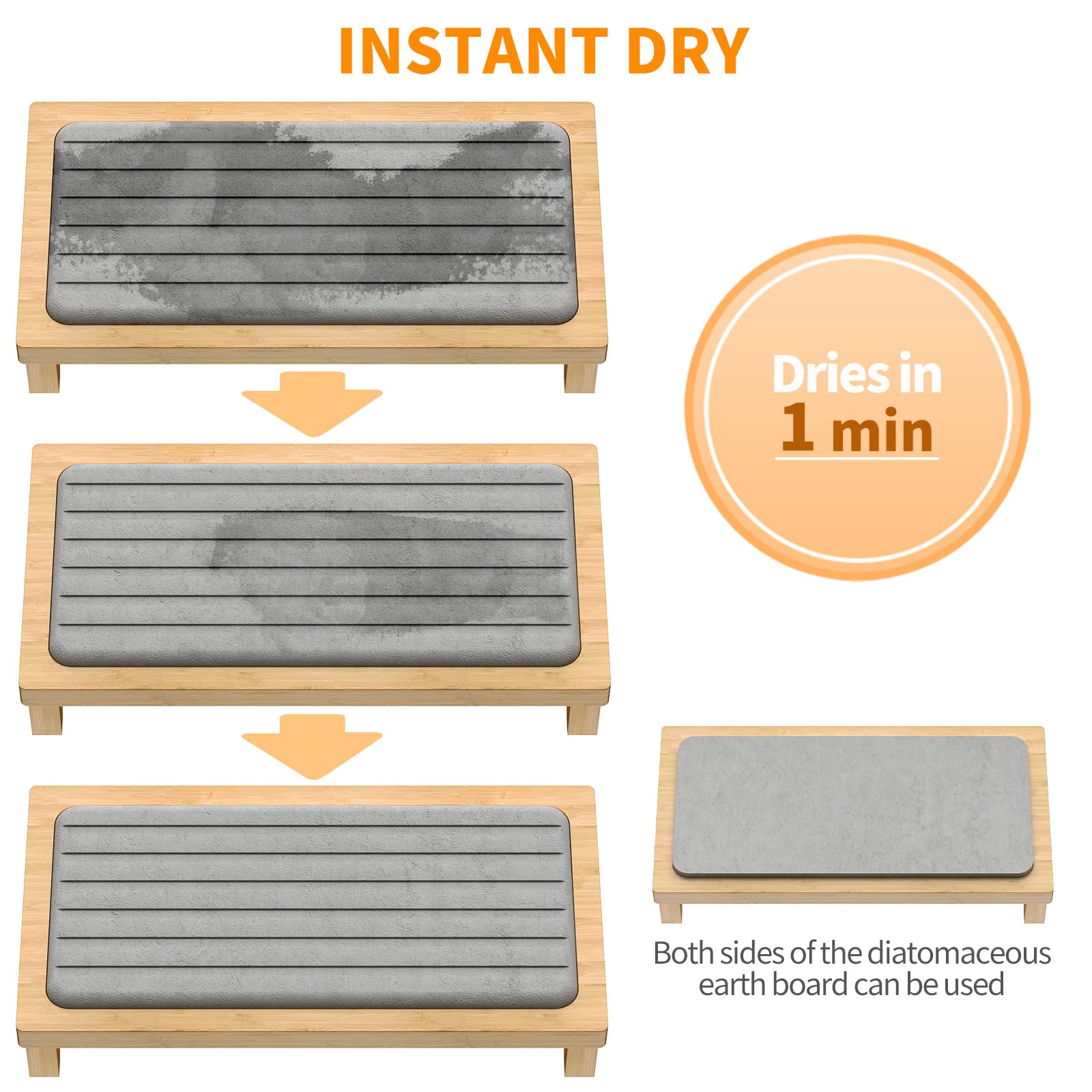 Jadairy Instant Dry Sink Caddy - Diatomite Stone Tray for Kitchen Counter, Bamboo, Model JAD-SC-01