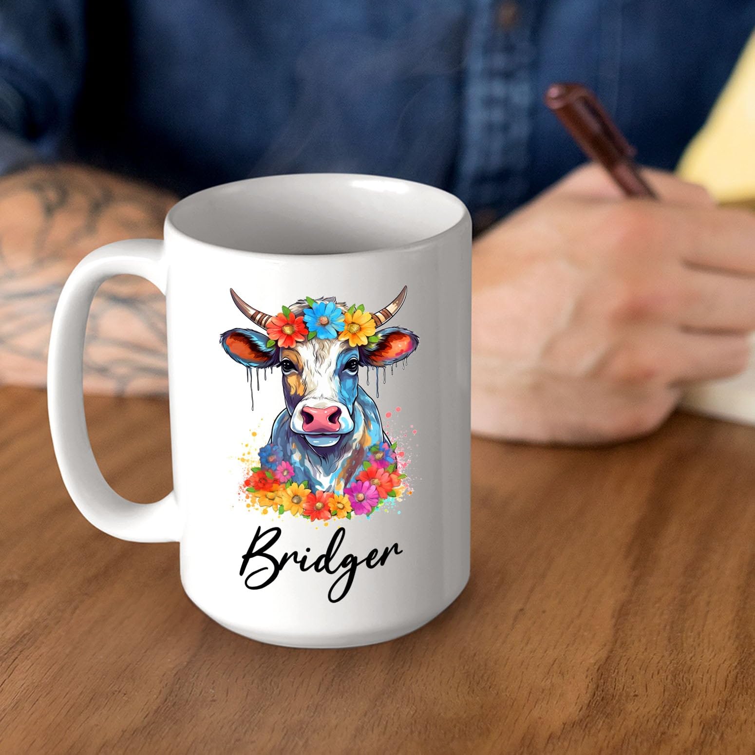 Customized Name Cow White Ceramic Mug 11 Oz 15 Oz, Personalized Cow Coffee Mug Cup Gift For Girlfriend Women Cow Animal Lover, U