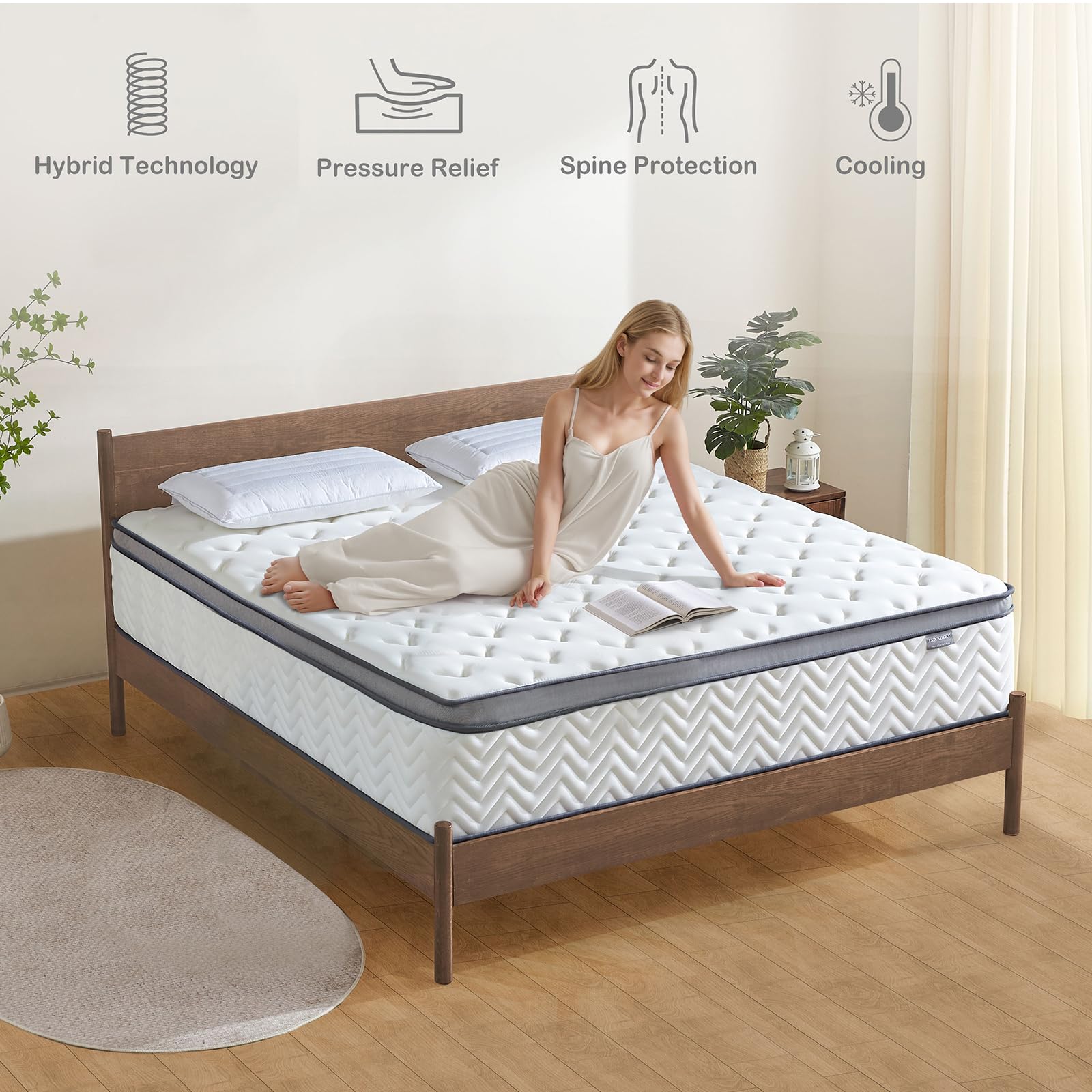 Lynnbery 14" King Size Hybrid Mattress, Cooling Gel Memory Foam & Pocketed Coils, Medium Firm, Grey, CertiPUR-US Certified