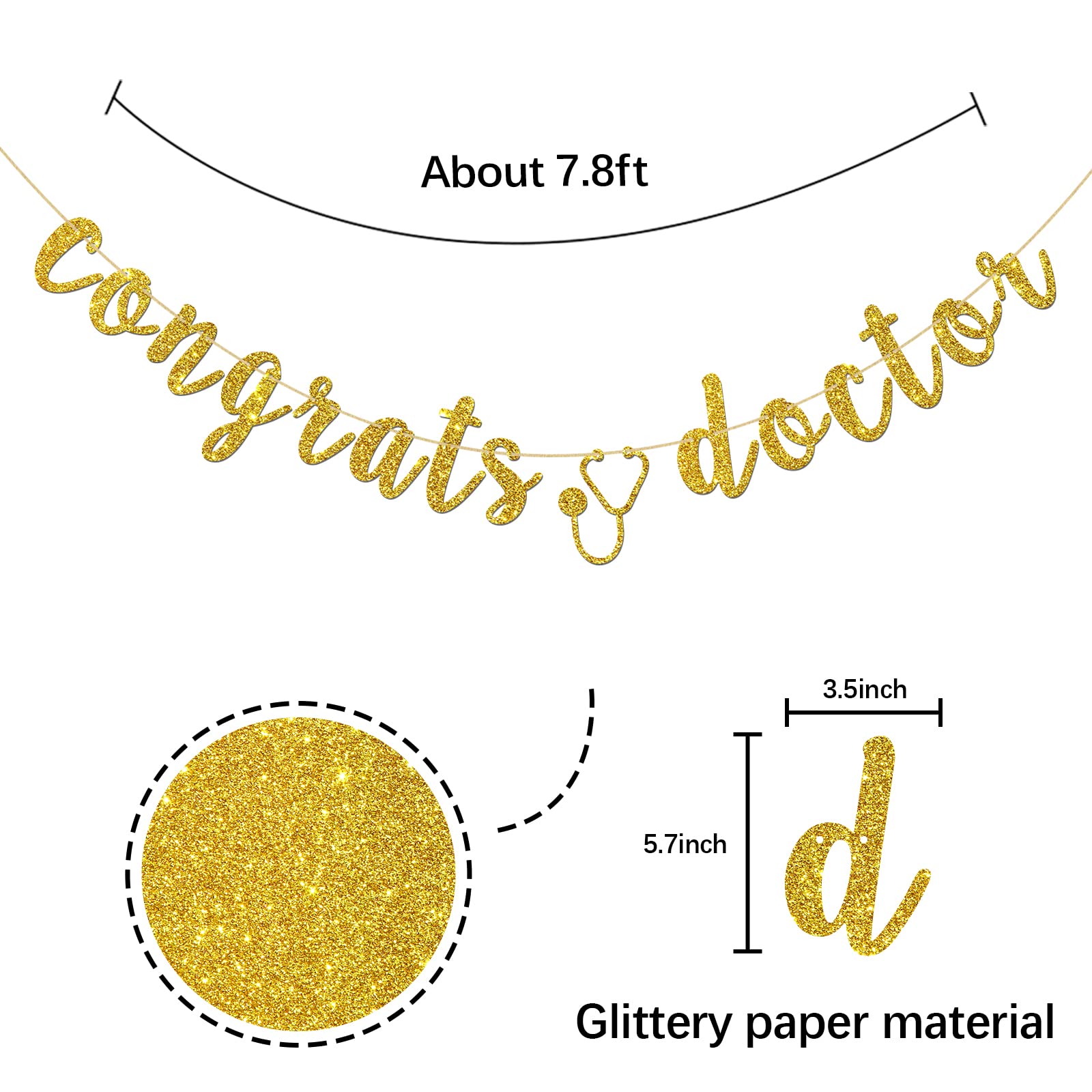 Innoru Gold Glitter Congrats Doctor Banner, Congrats Grad Sign - Medical Doctor Graduation College Graduation Party Bunting Deco