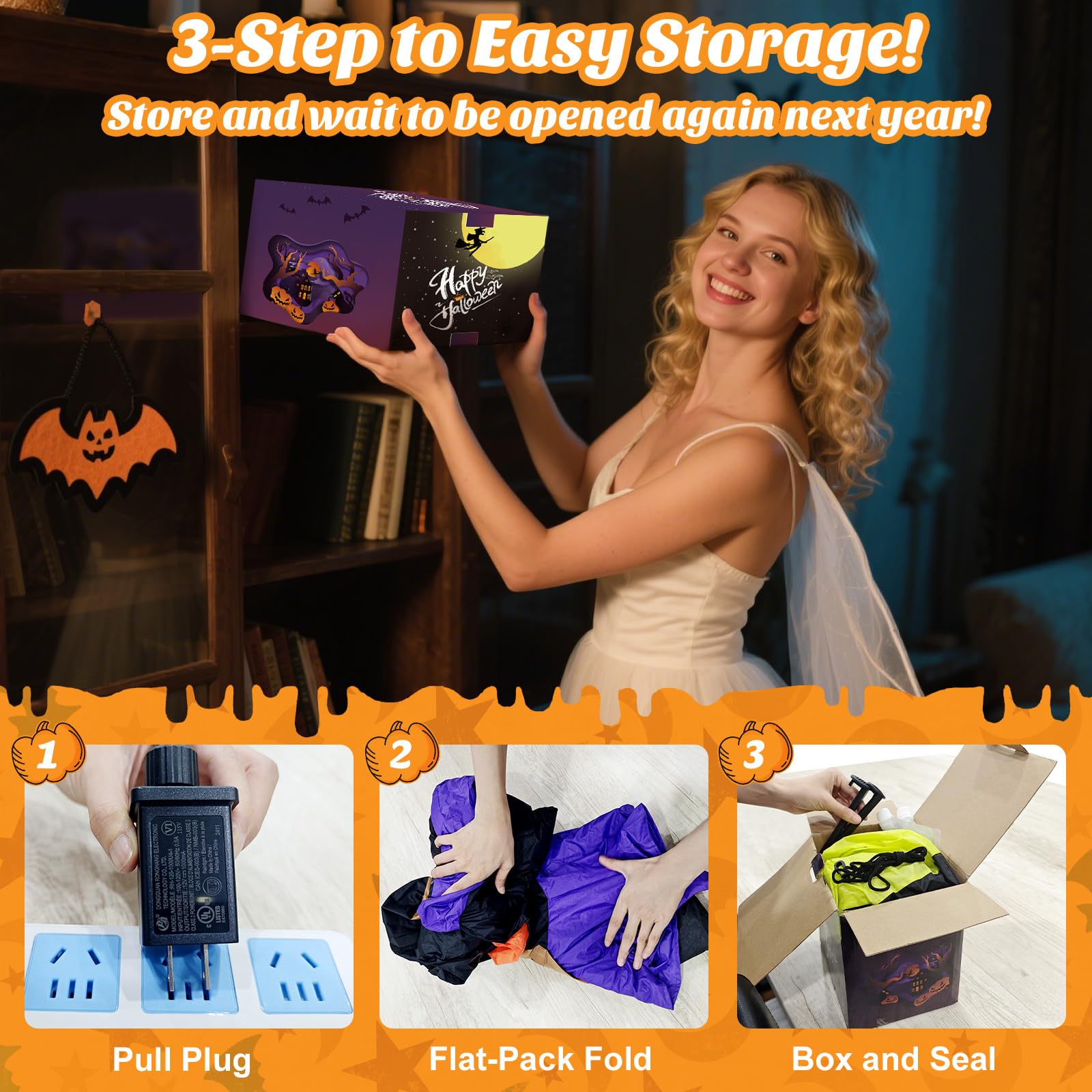 Danxilu 8FT Long Halloween Inflatables Outdoor Decorations, Haunted Inflatable Pumpkins with Witch Hat & Ghost Combo Blow Up Yar