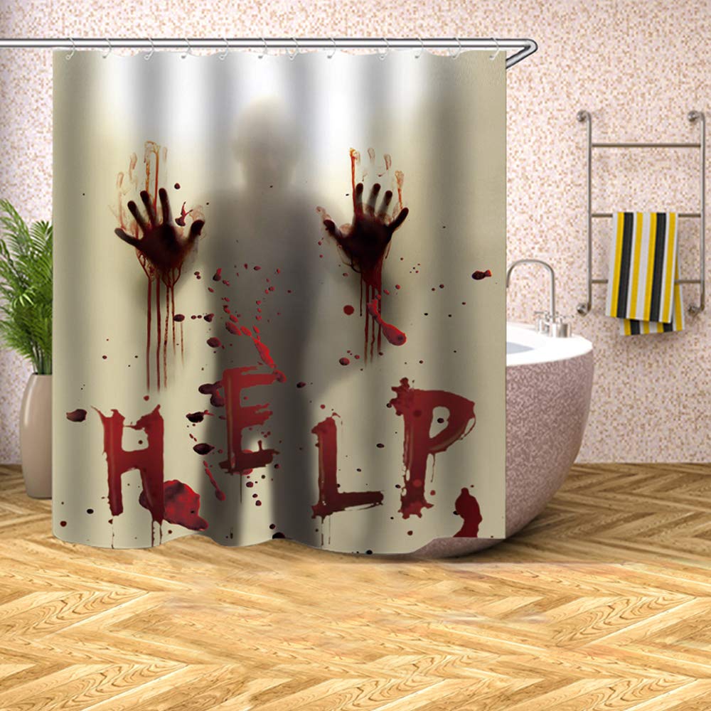 CHICHIC 71 Inch x 71 Inch Halloween Shower Curtain Liner Window Curtains  Help Me with Bloodys Hands for Halloween Decorations Theme Decor Props Bathroom