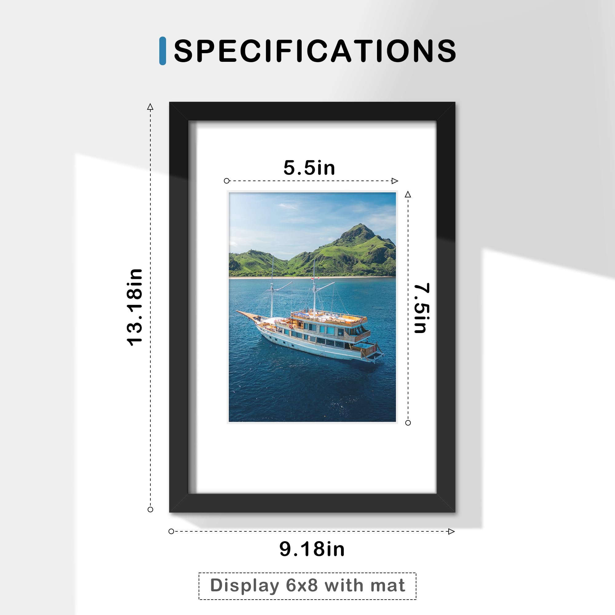 Wiscet 8x12 Picture Frame Set of 9, Display Pictures 6x8 with Mat or 8x12 Without Mat, Photo Frame for Wall Mounting or Tabletop