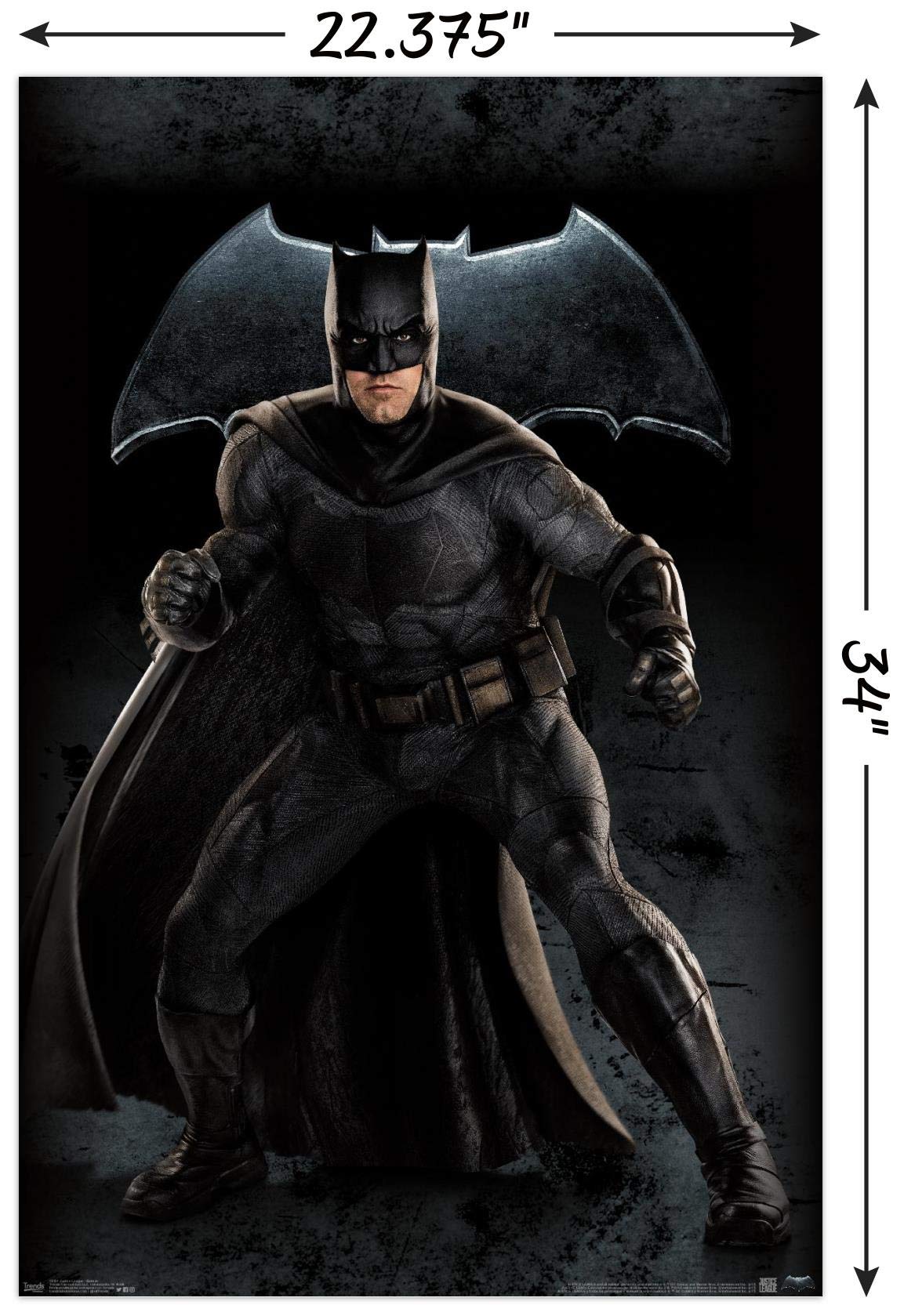 Trends International Dc Comics Movie - Justice League - Batman Wall Poster, 22.375'' X 34'', Poster & Clip Bundle