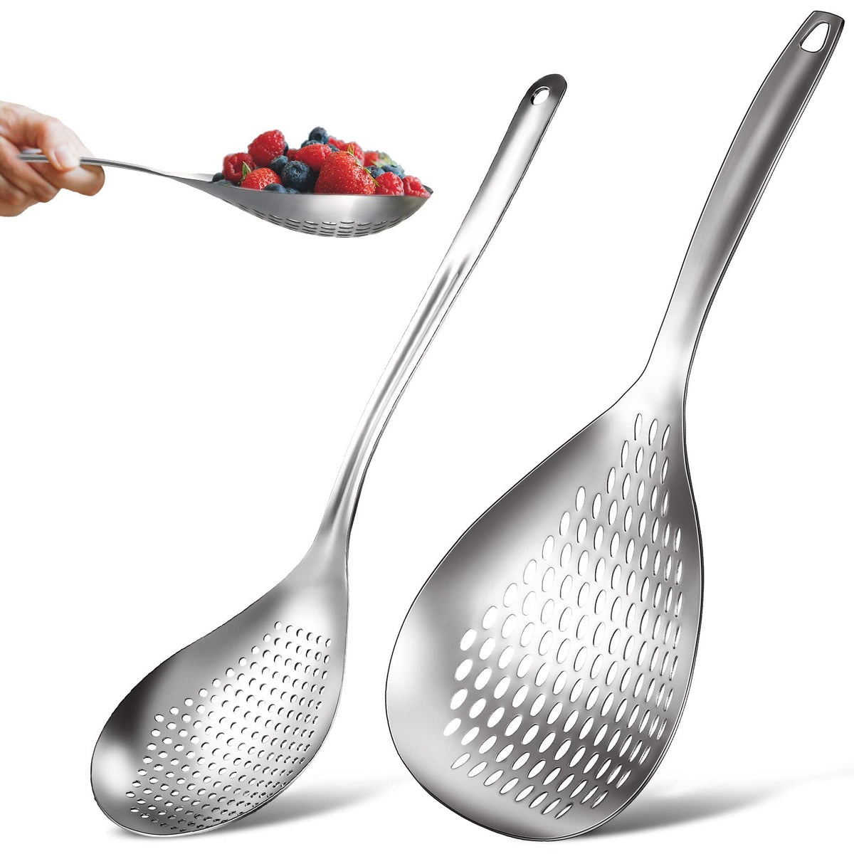 2 Pieces Skimmer Slotted Spoon Spider Strainer Stainless Steel Skimmer Ladle Skimmer Spoon Rustproof Frying Spoon Strainer Colan